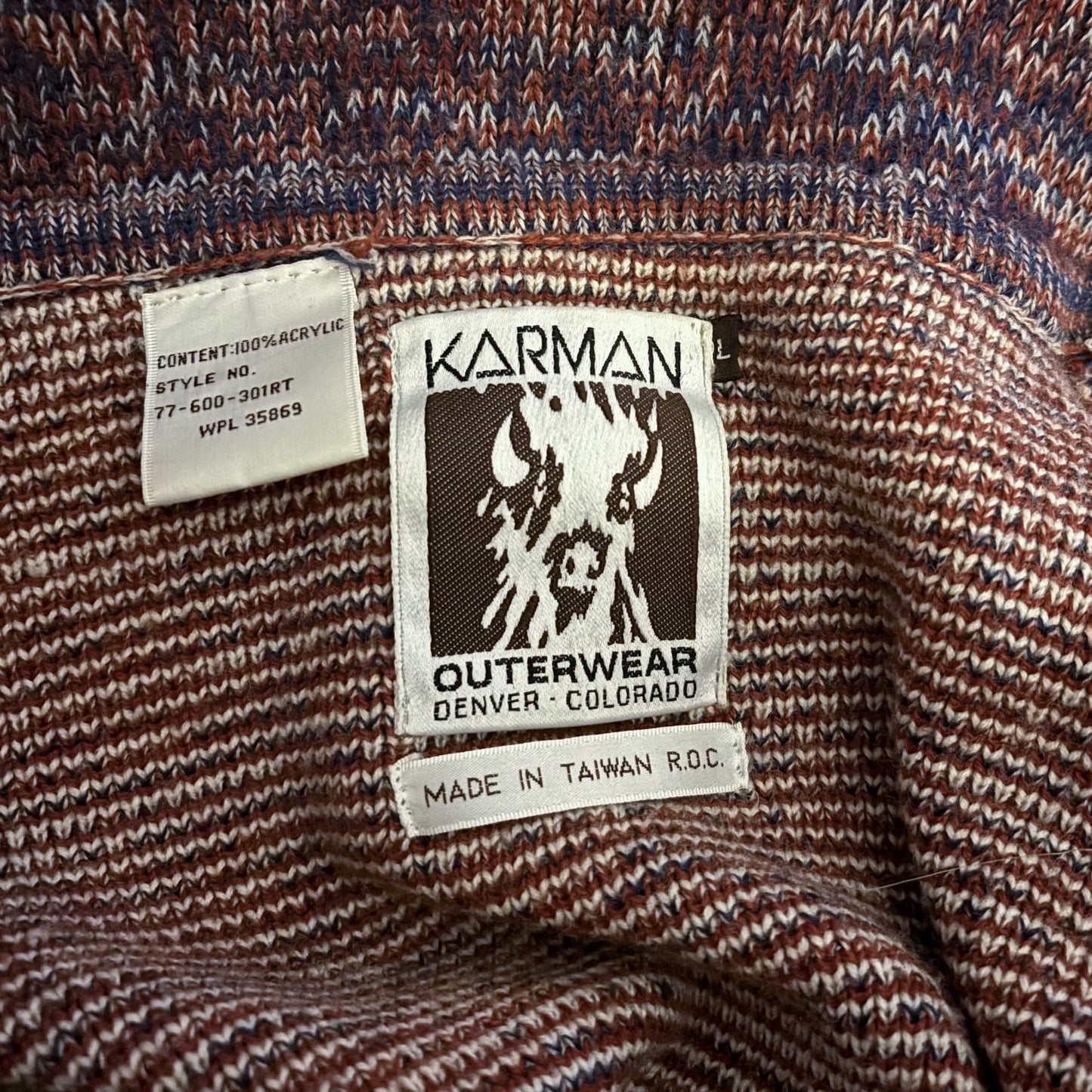 Vintage Western Men’s Karman Outerwear Tribal Cardigan Sweater | Made in Taiwan R.O.C.