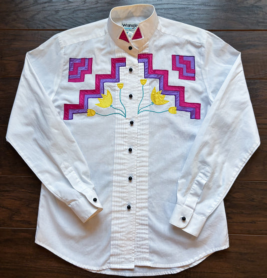 Vintage Western Women’s Wrangler Tuxedo Style Shirt with Vibrant Colors