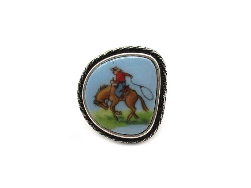 Western Cowboy Portrait Cuff Ring