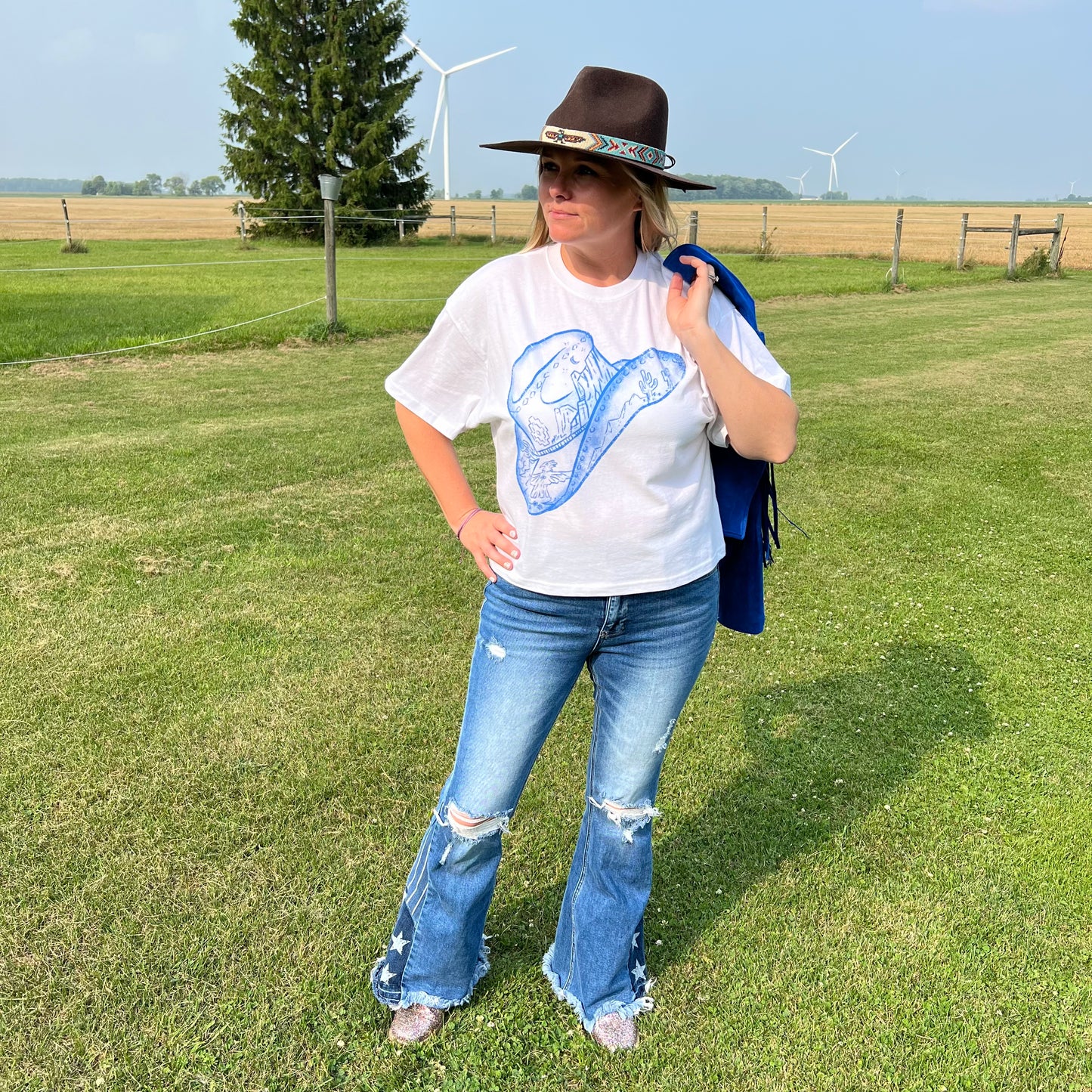 Cowboy Hat Graphic Crop Tees