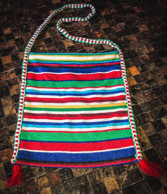 Vintage Woven Boho Hippie Mexican Drug Rug Style Over the Shoulder Handbag
