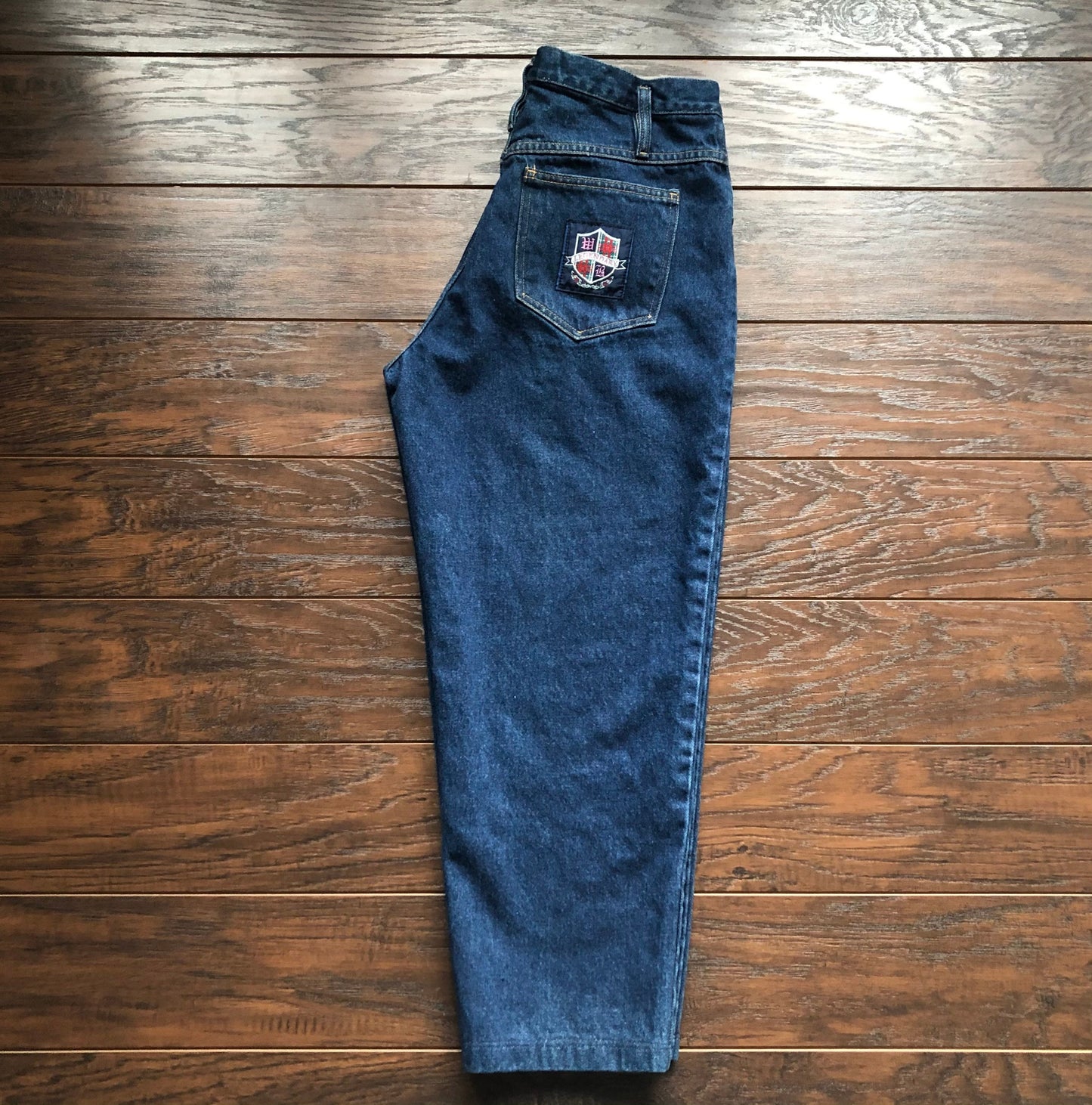 80’s Vintage Women’s Weathered Blues High Waisted Jeans with Patch on Back Pocket