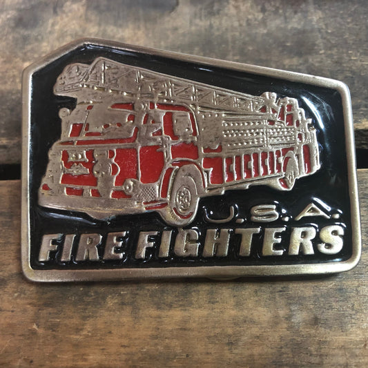 Vintage Fire Fighters U.S.A. Enamel Resin Belt Buckle