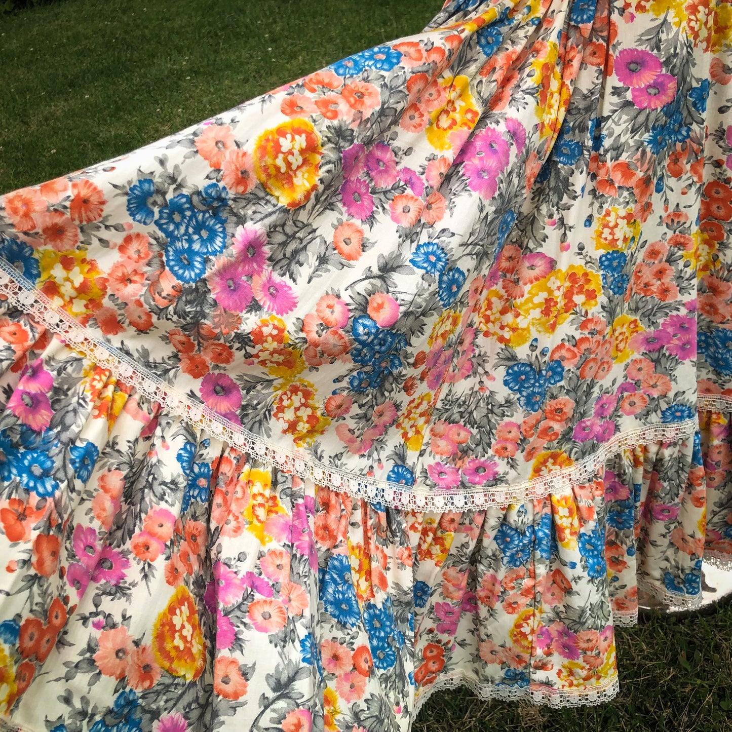70s’s Vintage Boho Western Prairie Rockmount Ranch Wear Floral Square Wear Dress | Deadstock
