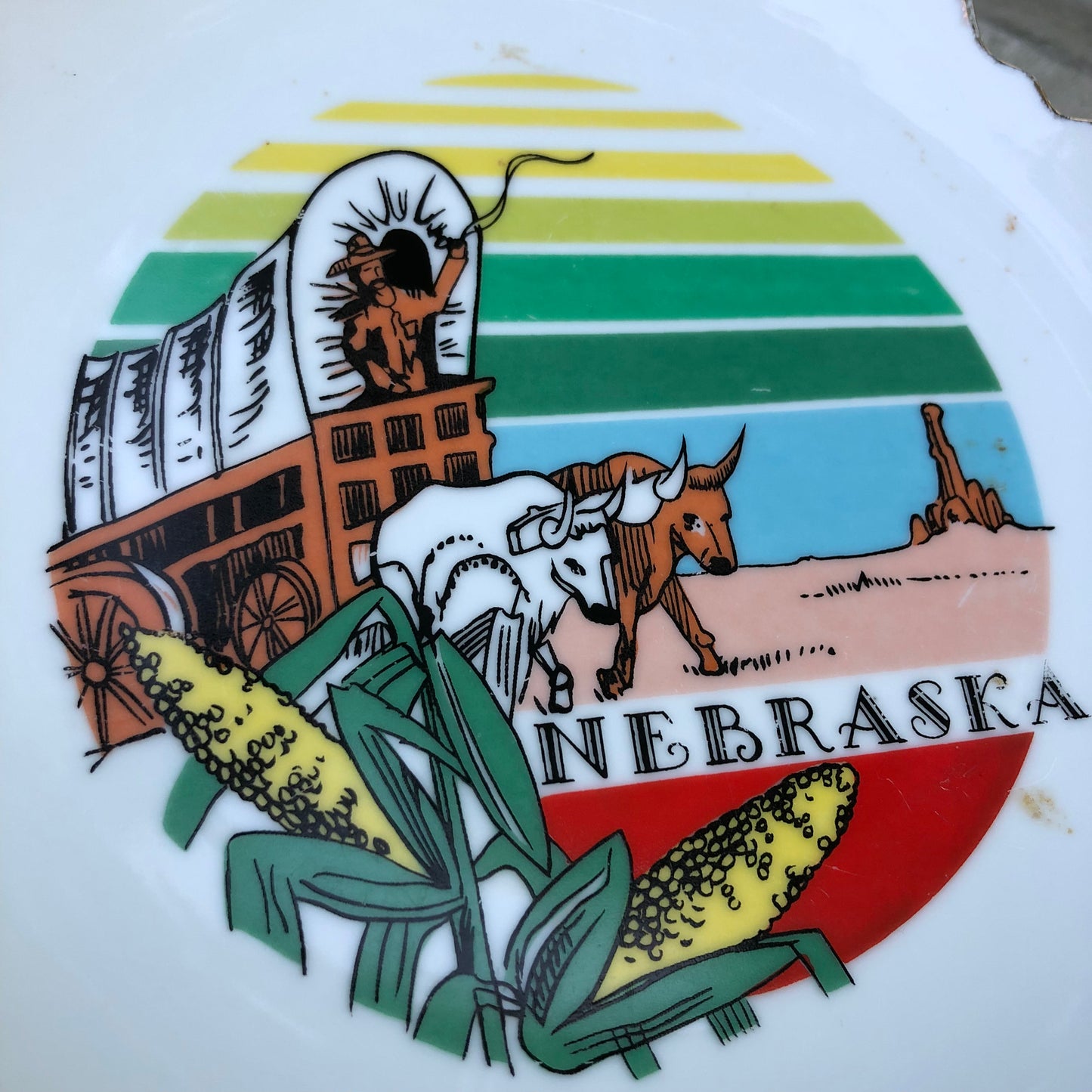 Vintage Nebraska State Souvenir Plate with Gold Trim | Made in Korea