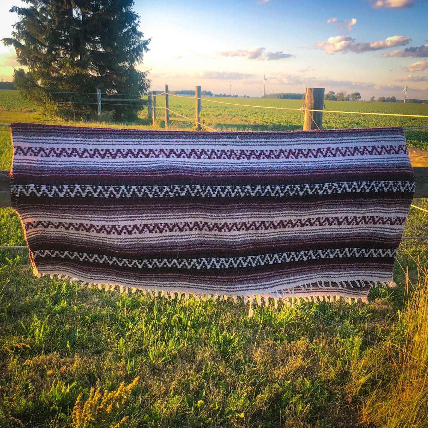 Vintage Boho Southwestern Style Blanket with Fringe