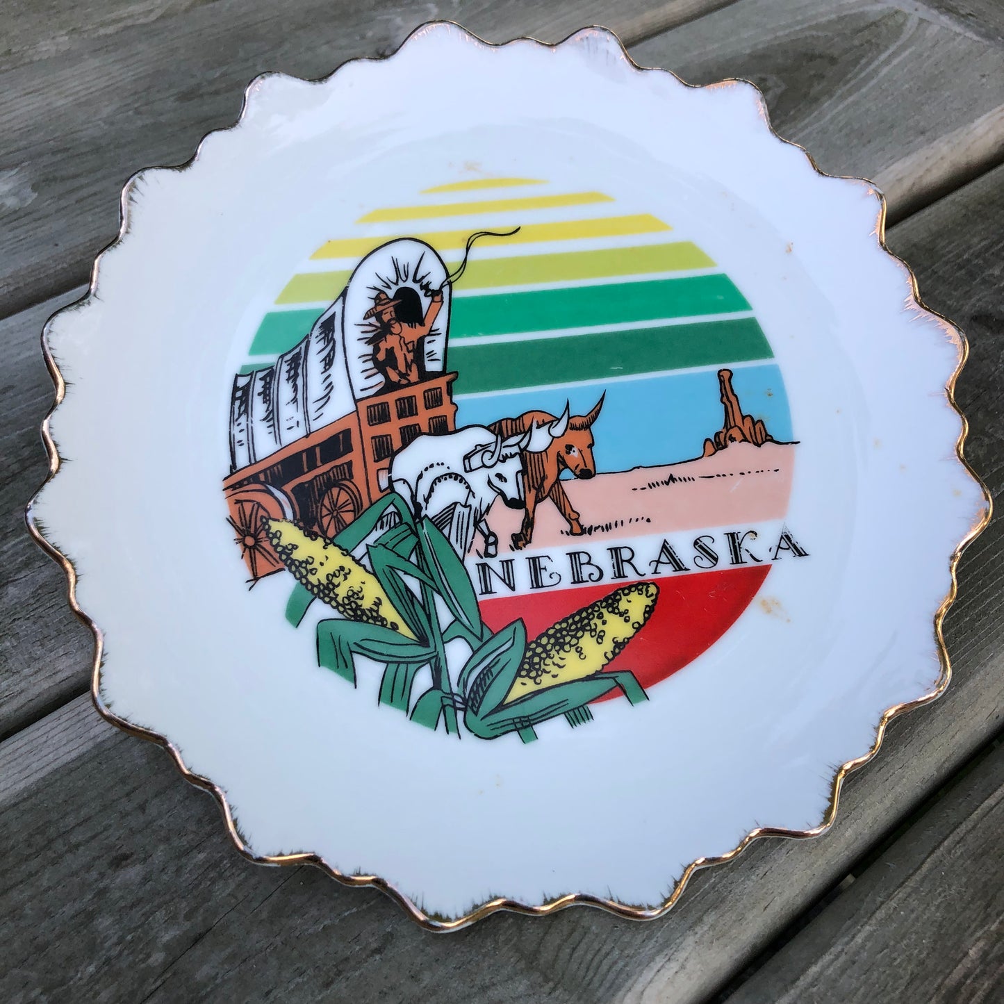 Vintage Nebraska State Souvenir Plate with Gold Trim | Made in Korea