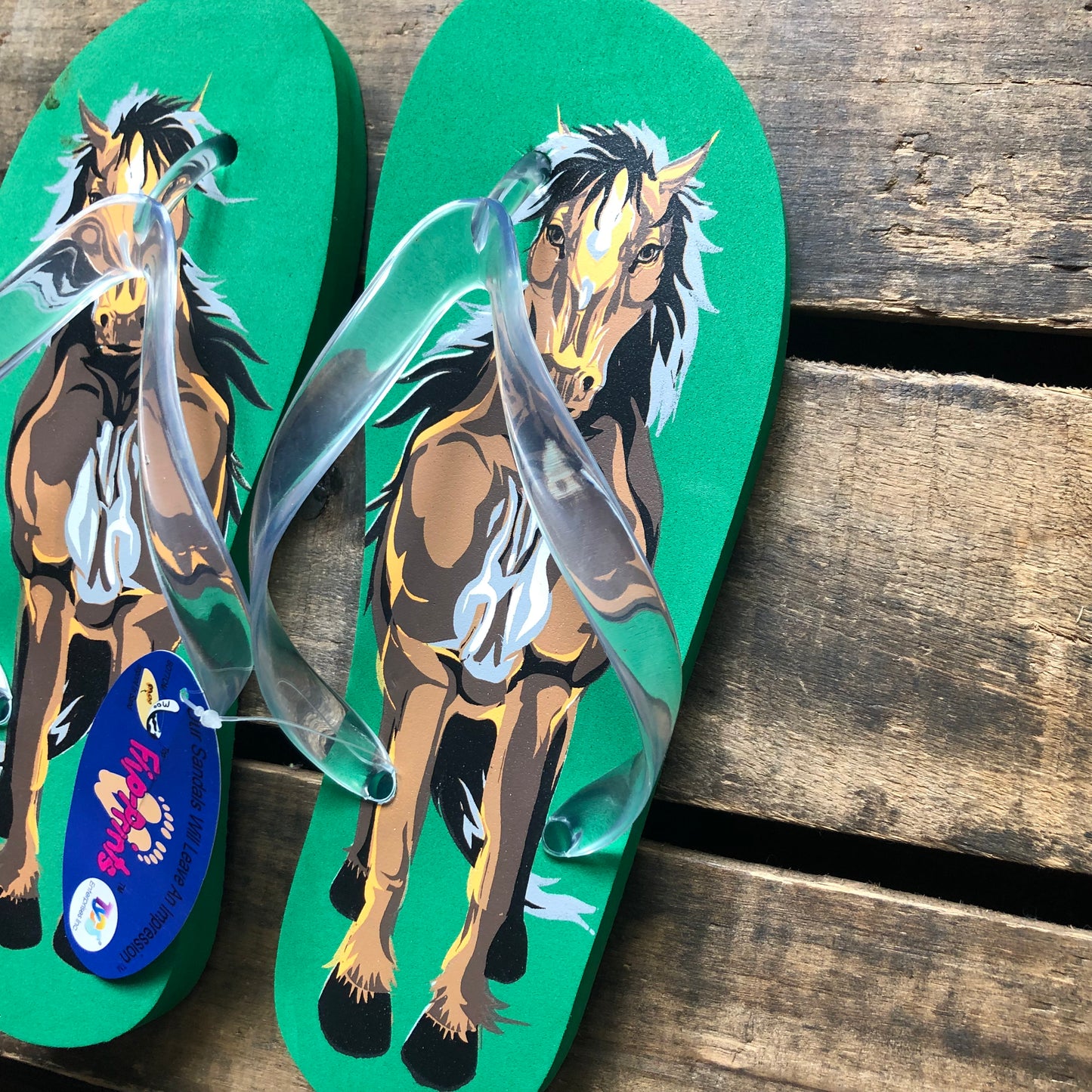 New with Tag Women’s Horse Flip Flops with Horseshoe Imprint on Bottom