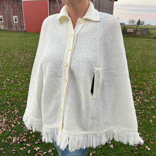 60’s Vintage Women’s British Vogue Wintuk Cape with Fringe Trim