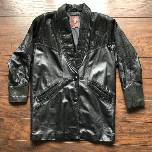 1980’s Vintage Womens’s G III Leather Jacket with Paisley Floral Detailing