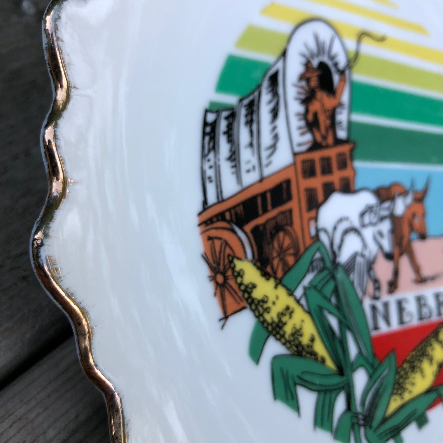Vintage Nebraska State Souvenir Plate with Gold Trim | Made in Korea