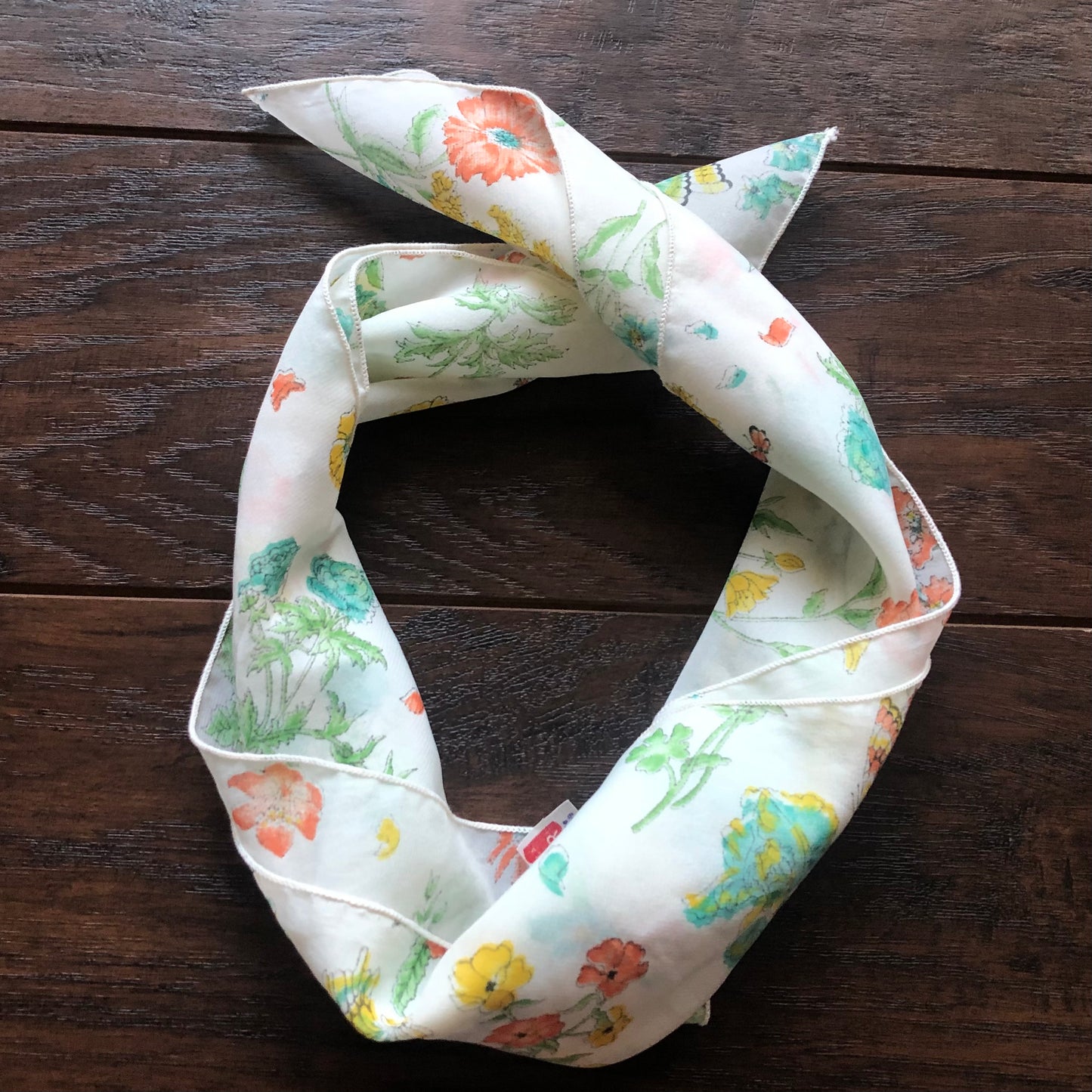 Vintage 100% Polyester Garden Party Scarf with Flowers and Butterflies | Made in USA