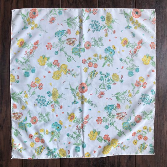 Vintage 100% Polyester Garden Party Scarf with Flowers and Butterflies | Made in USA