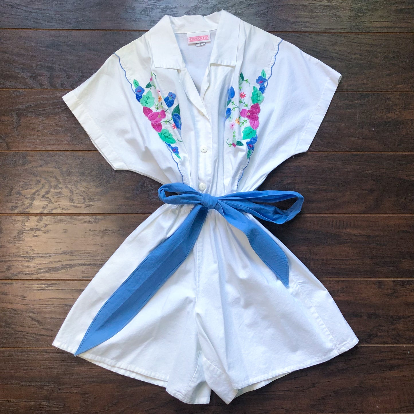 80’s Vintage Women’s Dragon Fly Romper with Flowers |Made in USA