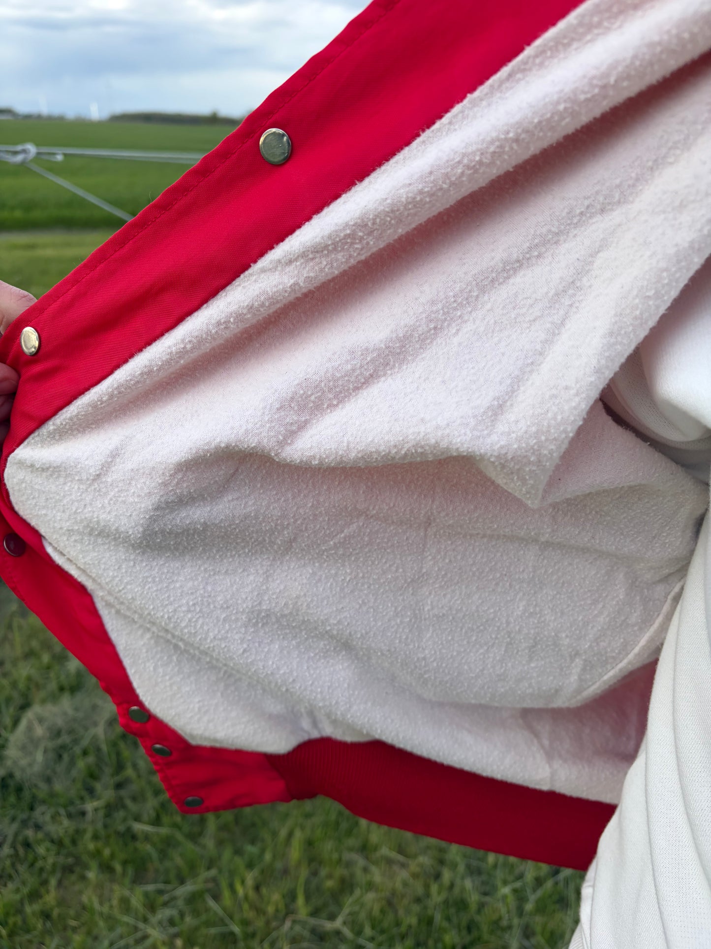 Vintage 80s Beck’s Farm Market Satin Jacket Red Holloway St Johns Michigan Americana Farm Country Snap Front