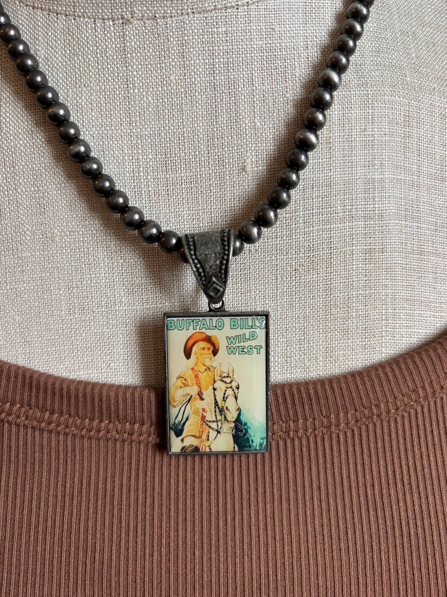 Buffalo Bills Wild West Pendant Necklace with Navajo Pearls