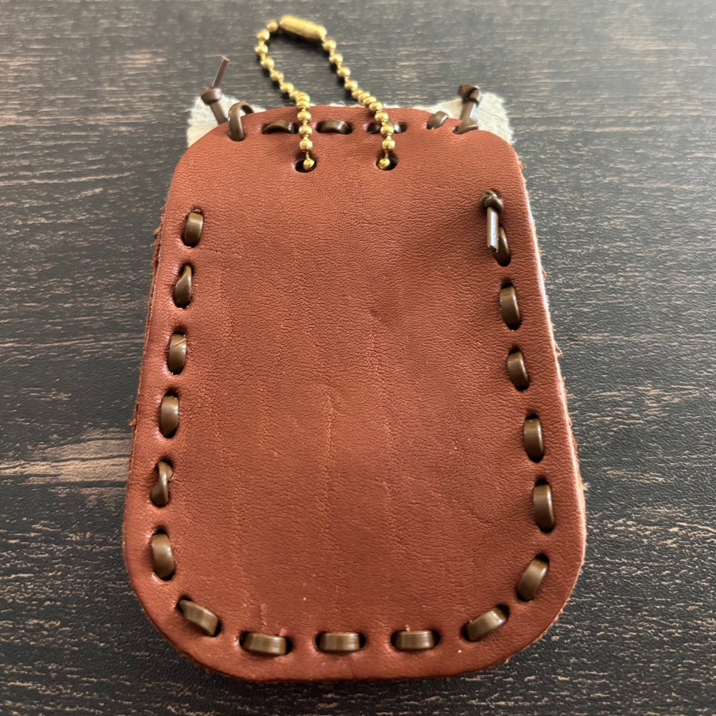 Vintage Handmade Leather Wolf Coin Pouch Keychain | 1970s 1980s Leathercraft Change Purse | Rustic Woodland Wolf Collectible