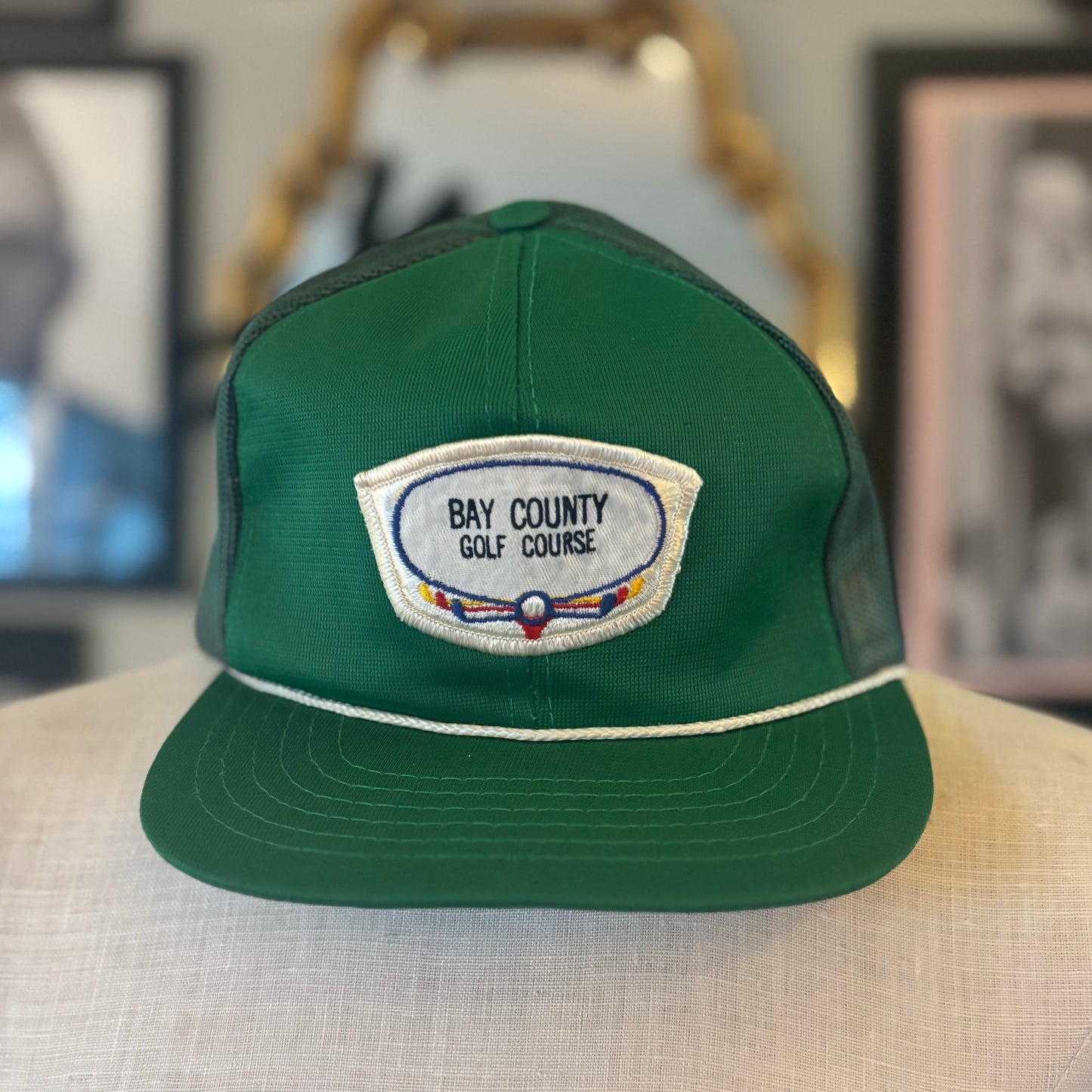 Vintage Bay County Golf Course Hat Essexville Michigan Green Rope Snapback Trucker Cap Made in Korea 1980s Golf Hat