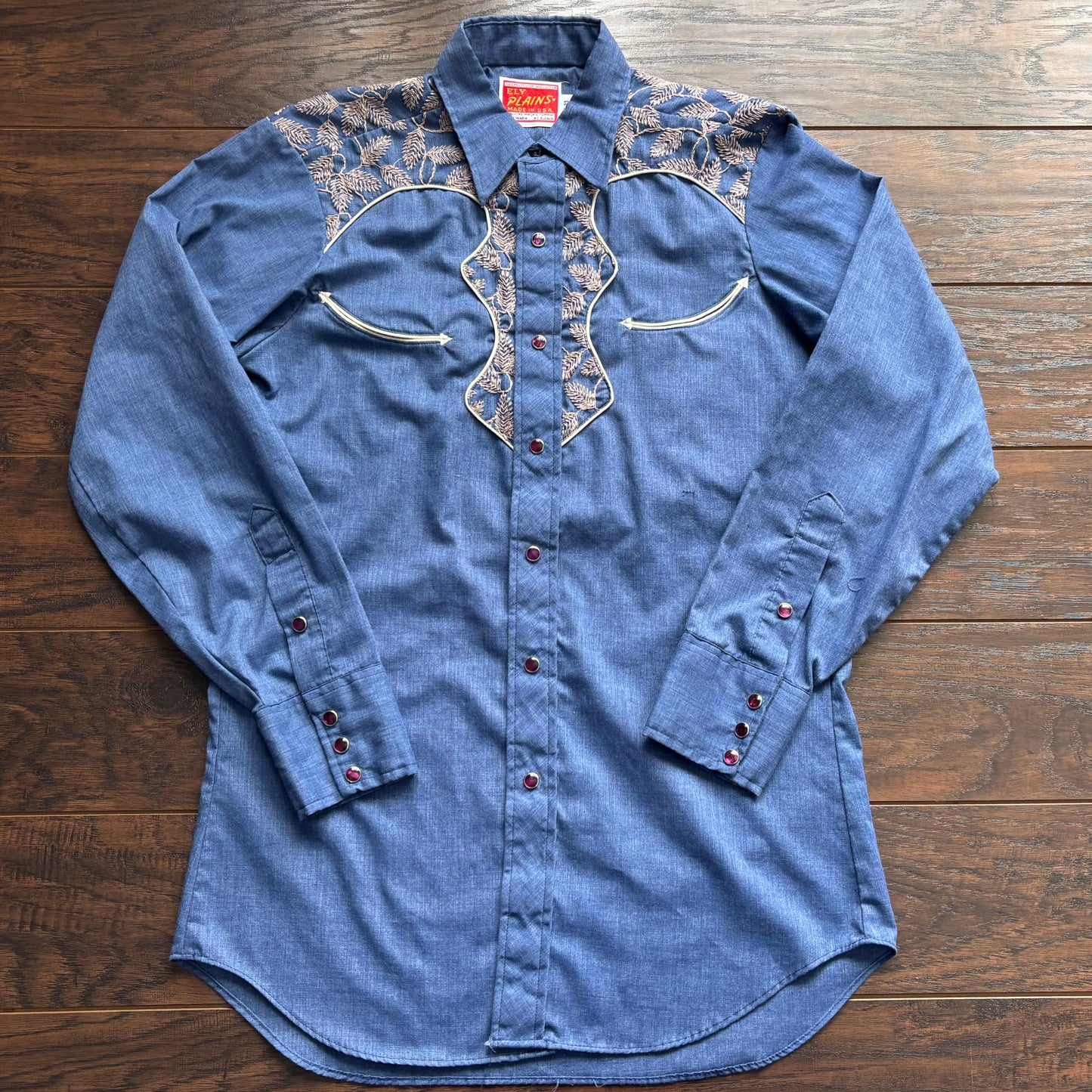 Vintage Ely Plains Western Pearl Snap Shirt | Embroidered Yoke Pearl | Made in USA