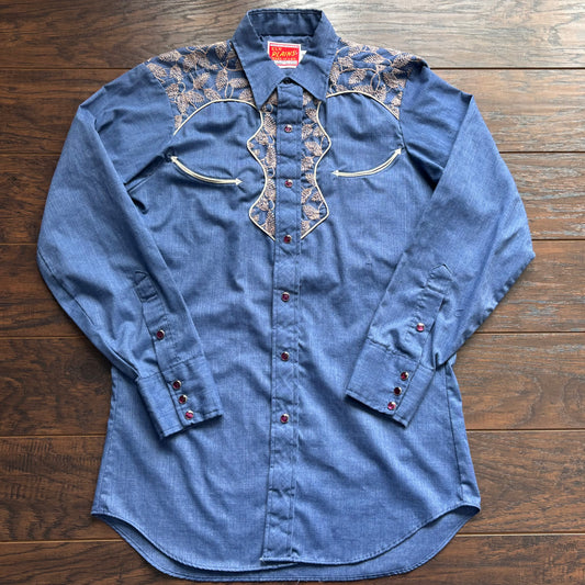 Vintage Ely Plains Western Pearl Snap Shirt | Embroidered Yoke Pearl | Made in USA