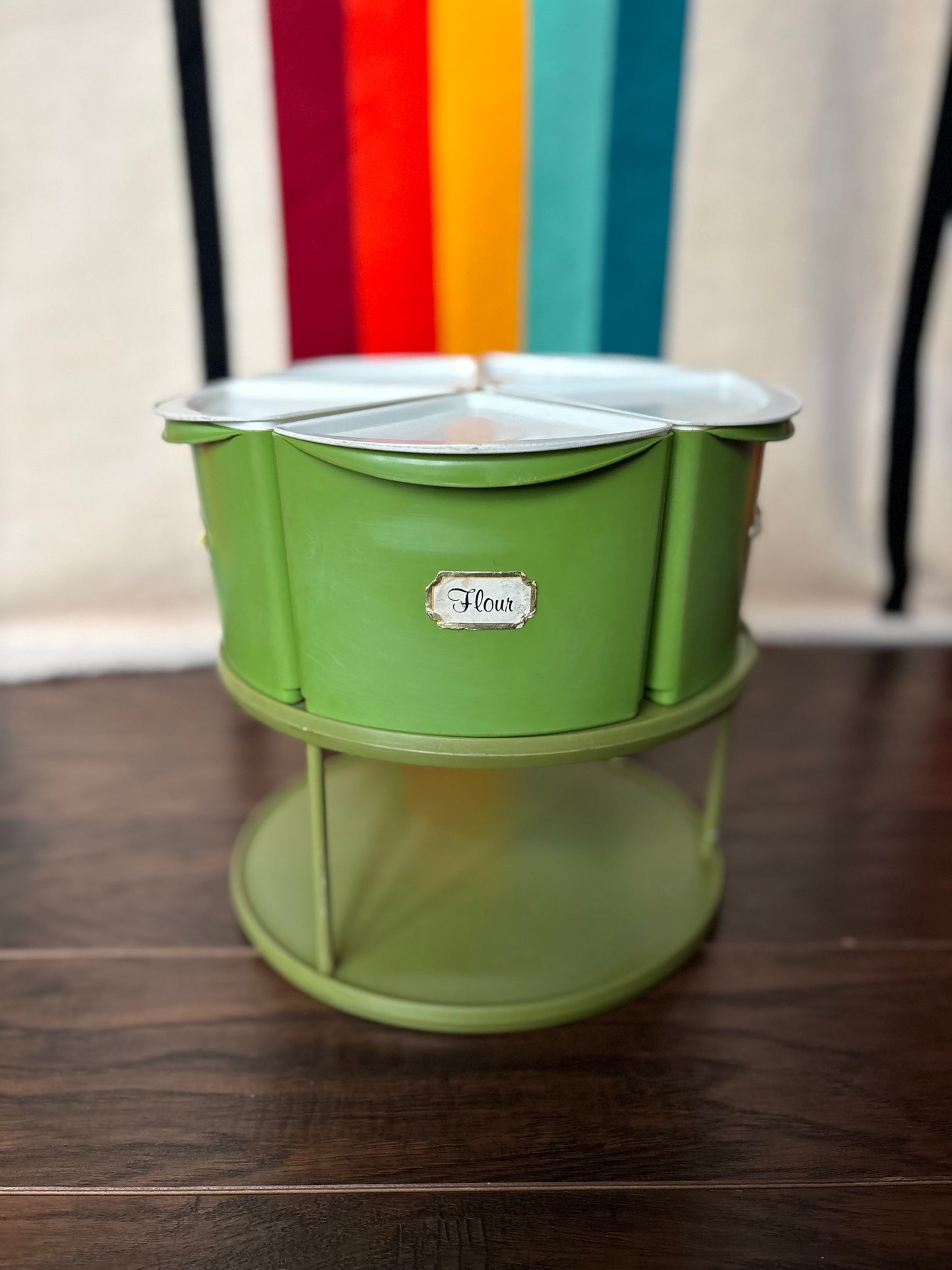 Vintage 1970s Rubbermaid Avocado Green Lazy Susan Canister Set | 5 Piece Revolving Kitchen Organizer | Retro MCM Storage Carousel
