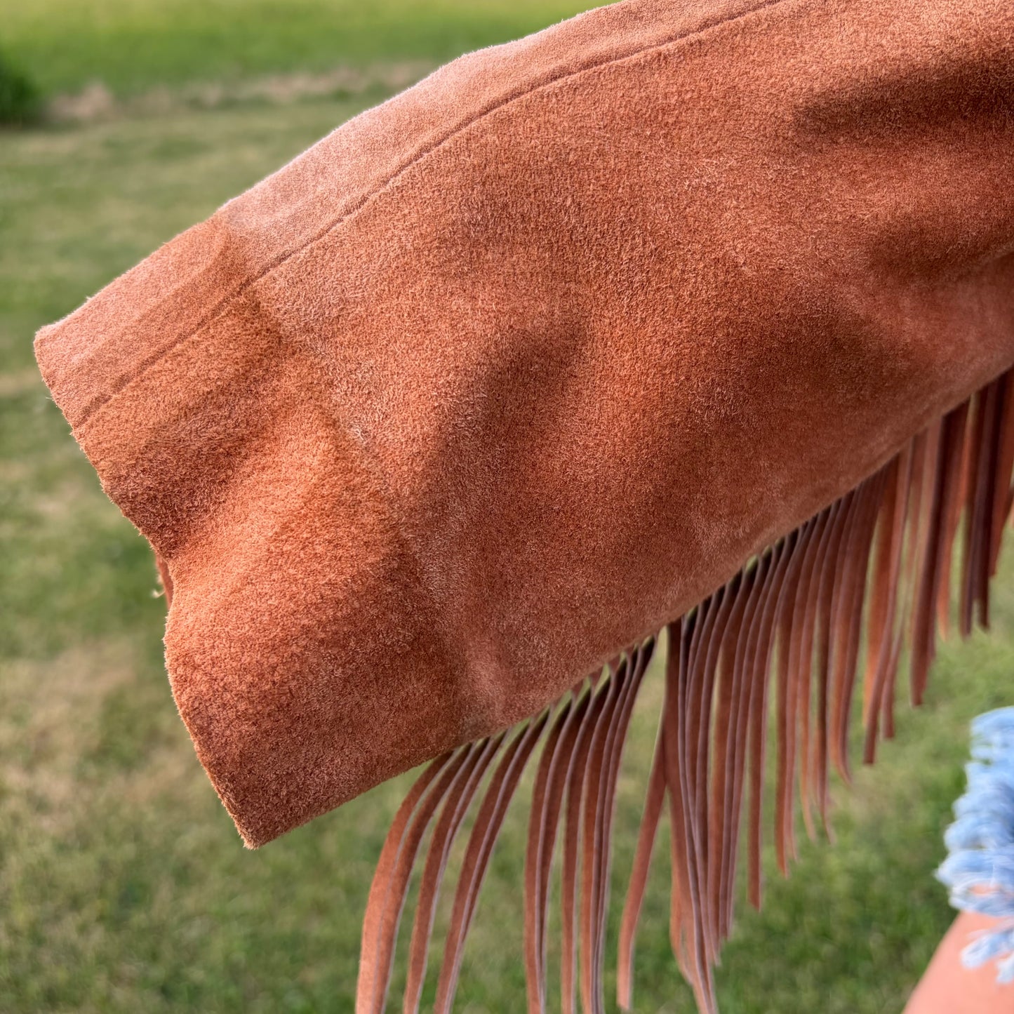 Vintage Suede Fringe Jacket XL Western Ranchwear Cognac Leather Cowboy Coat Boho Rodeo Urban Cowboy Southwestern