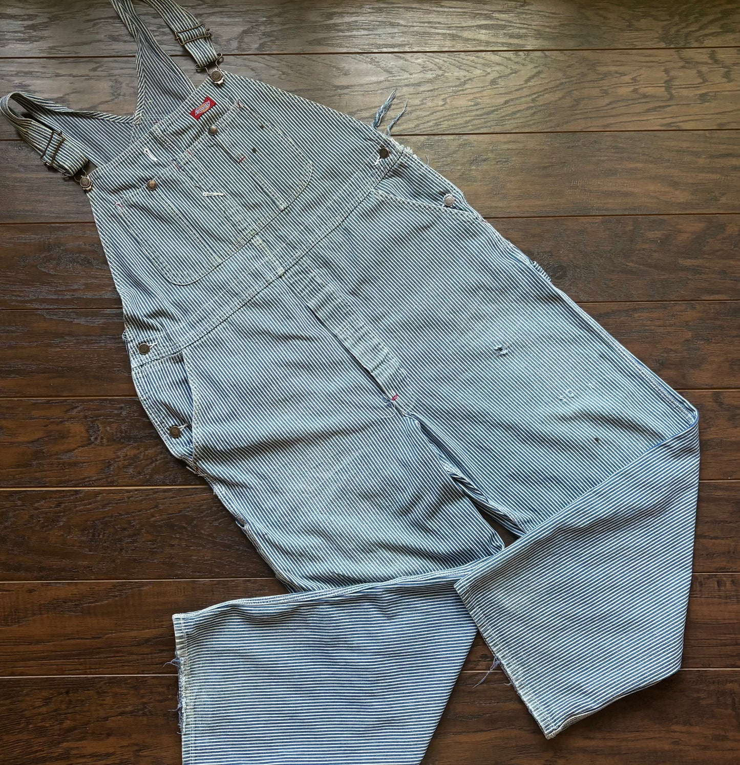 Vintage Dickies Hickory Stripe Railroad Bib Overalls 42x30 Distressed Workwear Denim Carpenter Overalls Heritage Americana