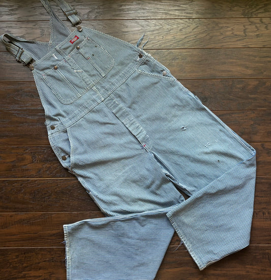 Vintage Dickies Hickory Stripe Railroad Bib Overalls 42x30 Distressed Workwear Denim Carpenter Overalls Heritage Americana
