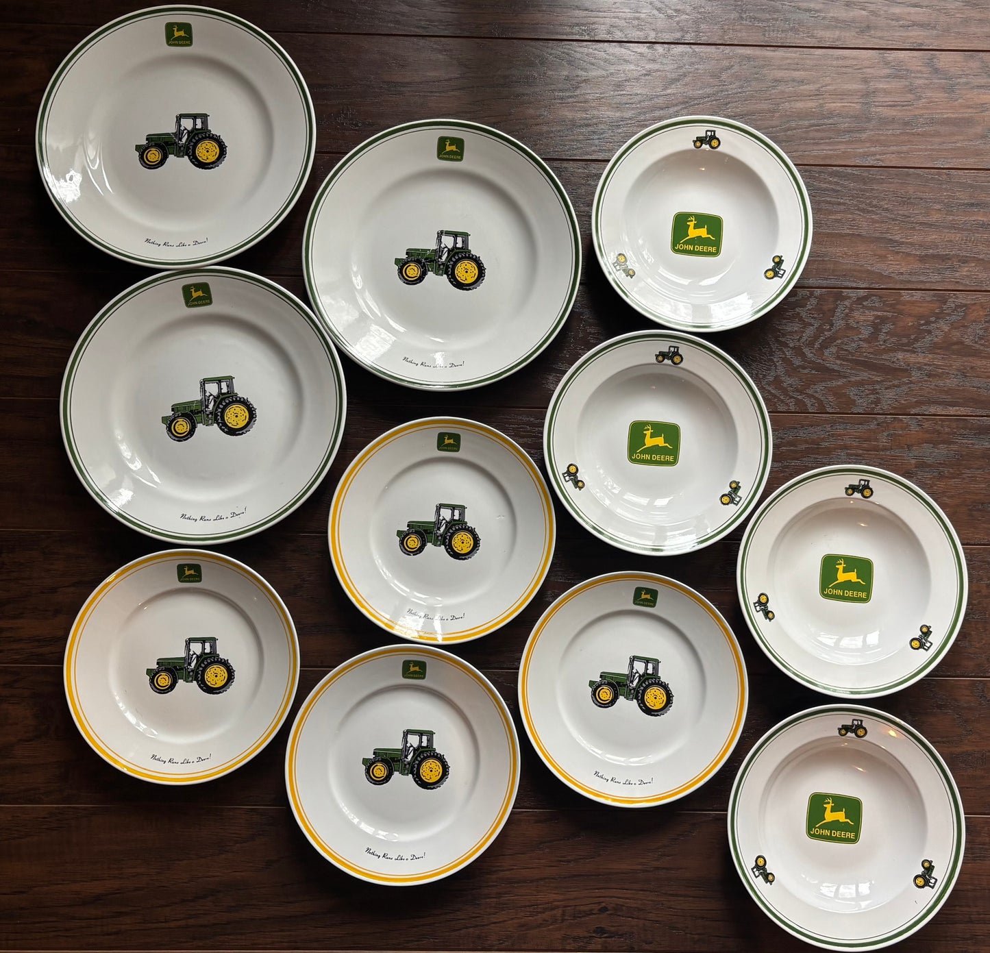 Vintage John Deere Dish Set 11 Pc Gibson Housewares Tractor Plates Bowls Farmhouse Kitchen Collectible Dinnerware