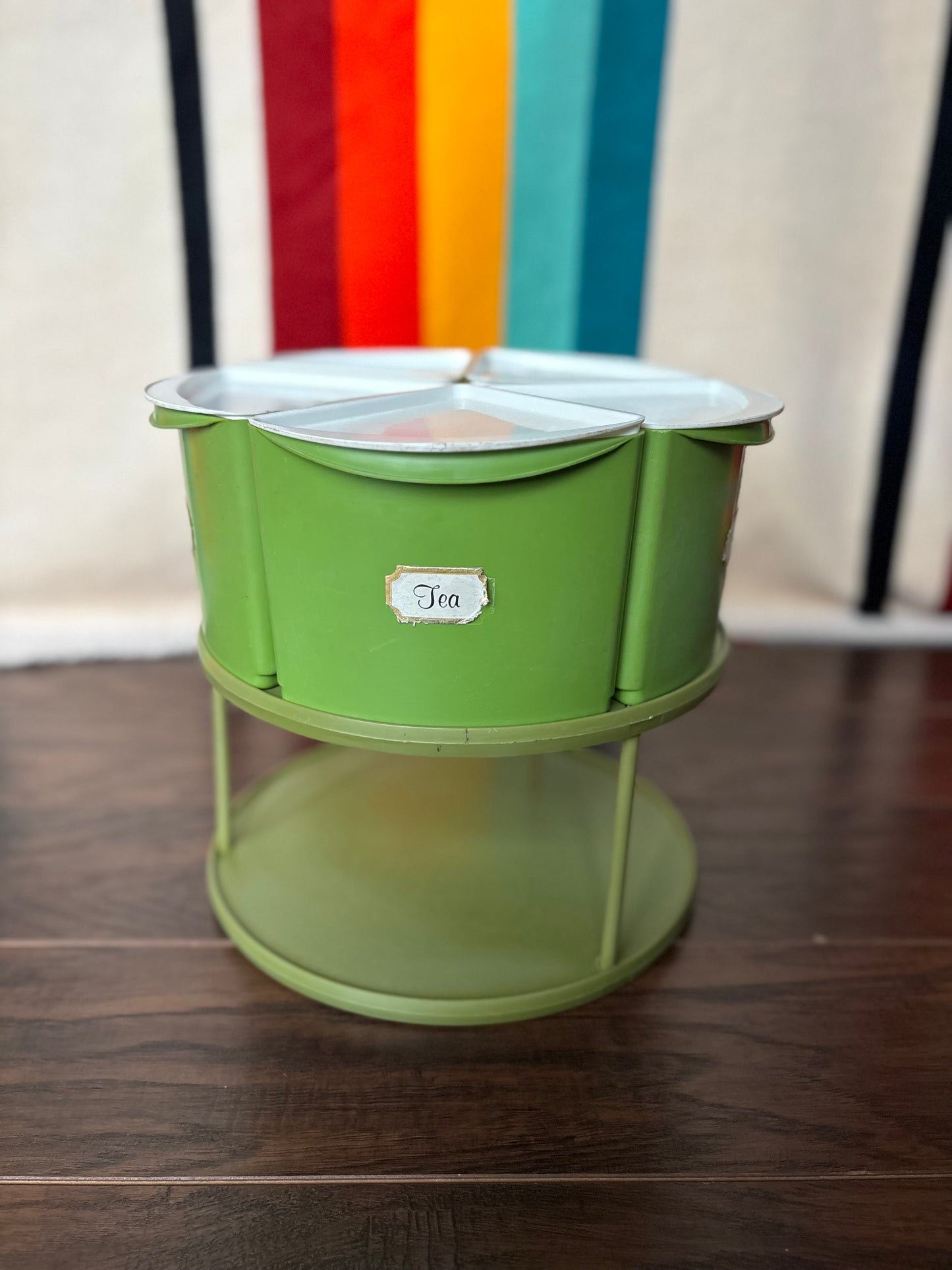 Vintage 1970s Rubbermaid Avocado Green Lazy Susan Canister Set | 5 Piece Revolving Kitchen Organizer | Retro MCM Storage Carousel