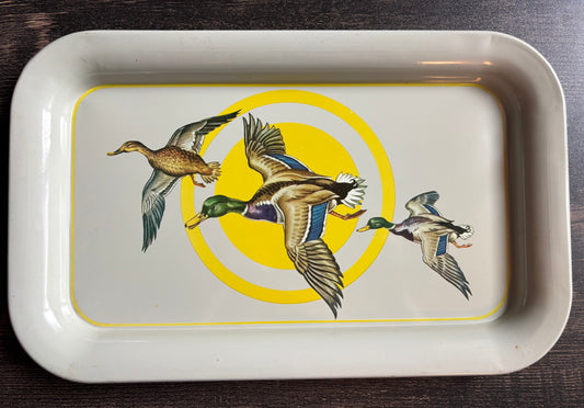 Vintage Mallard Duck Metal Serving Tray | Mid Century Hunting Cabin Decor | Flying Waterfowl | Rustic Lodge Coffee Table