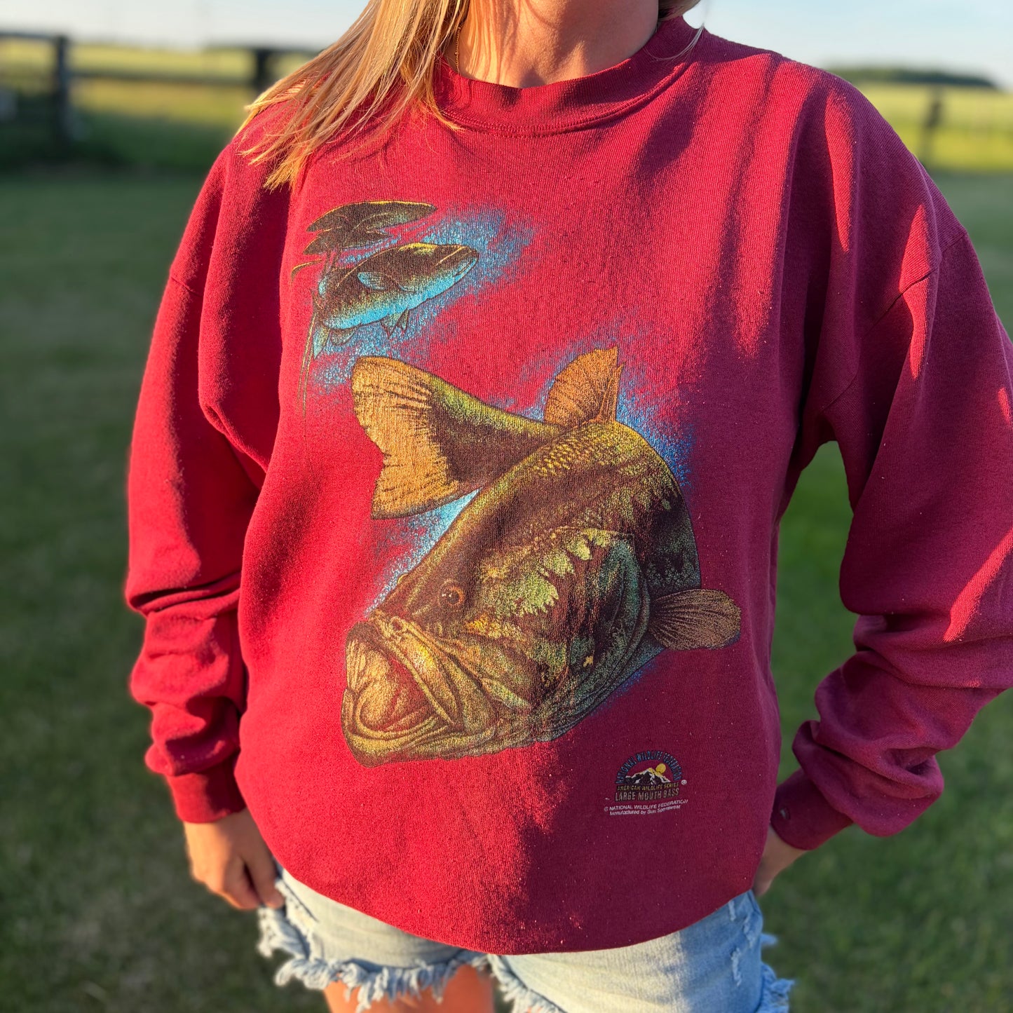 Vintage 90s National Wildlife Federation Large Mouth Bass Sweatshirt XXL USA Made Graphic Crewneck