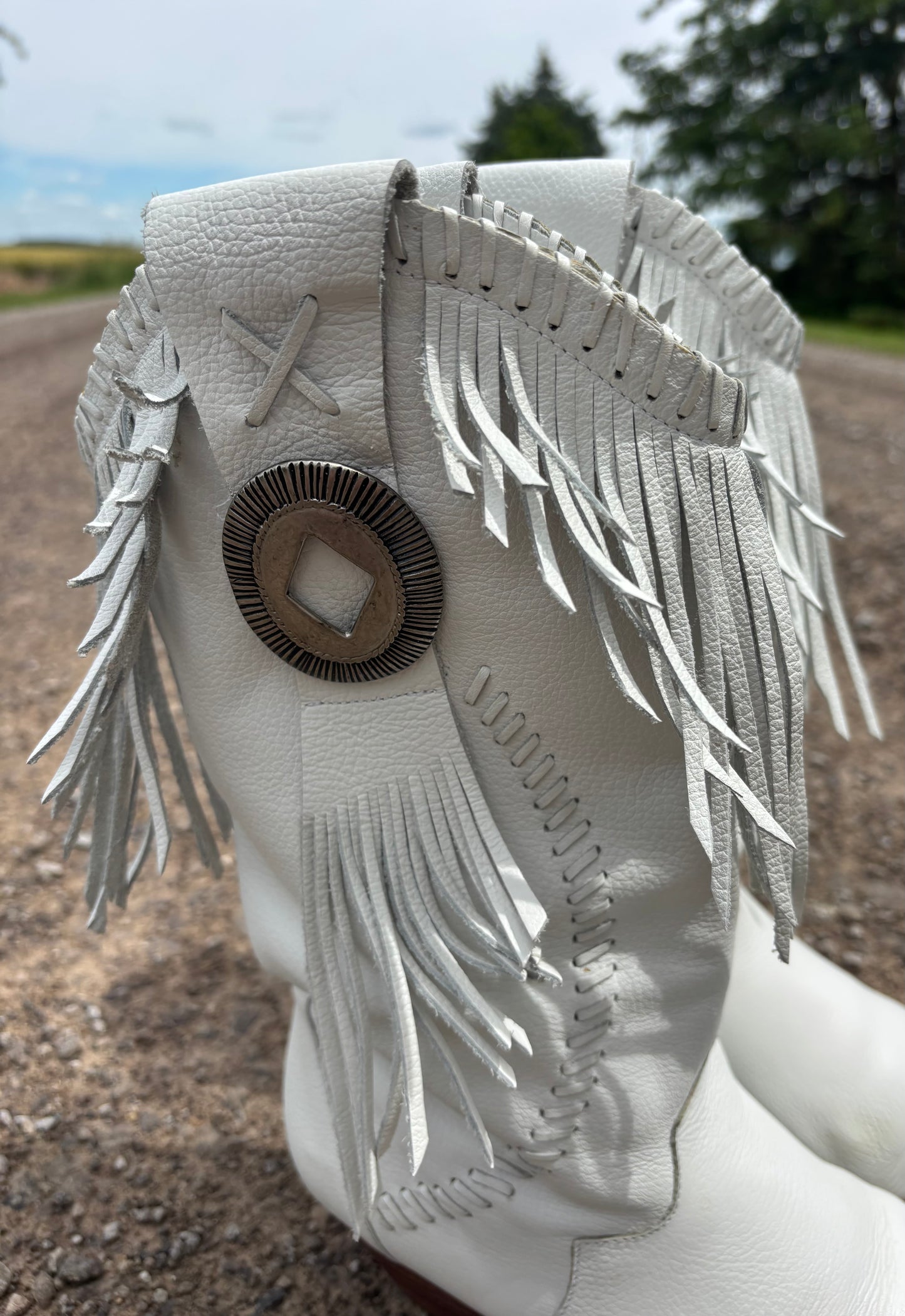 Vintage Tonka by Circle S White Fringe Western Boots | Women’s Leather | Boho Festival Western Bridal Boots