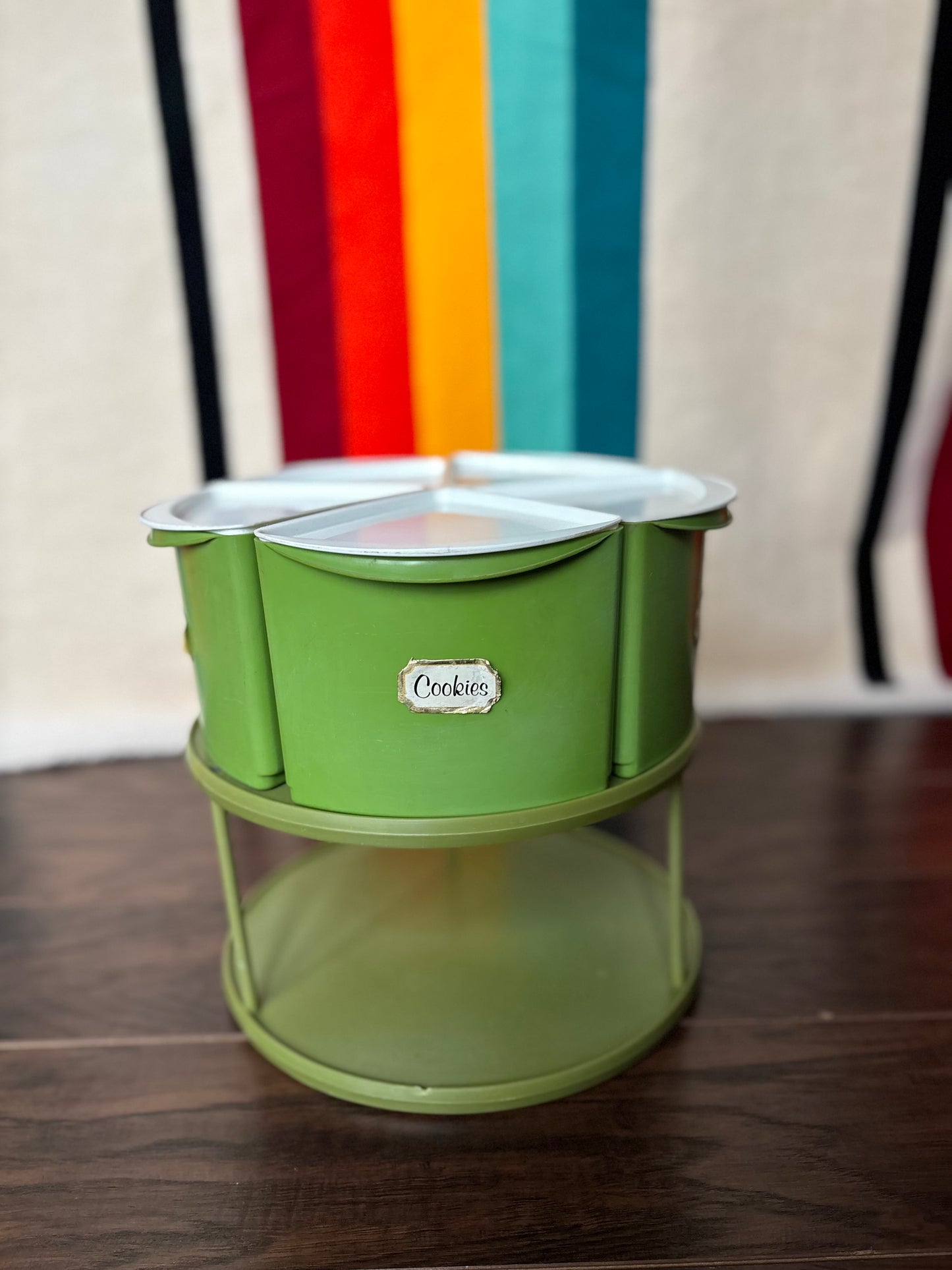 Vintage 1970s Rubbermaid Avocado Green Lazy Susan Canister Set | 5 Piece Revolving Kitchen Organizer | Retro MCM Storage Carousel