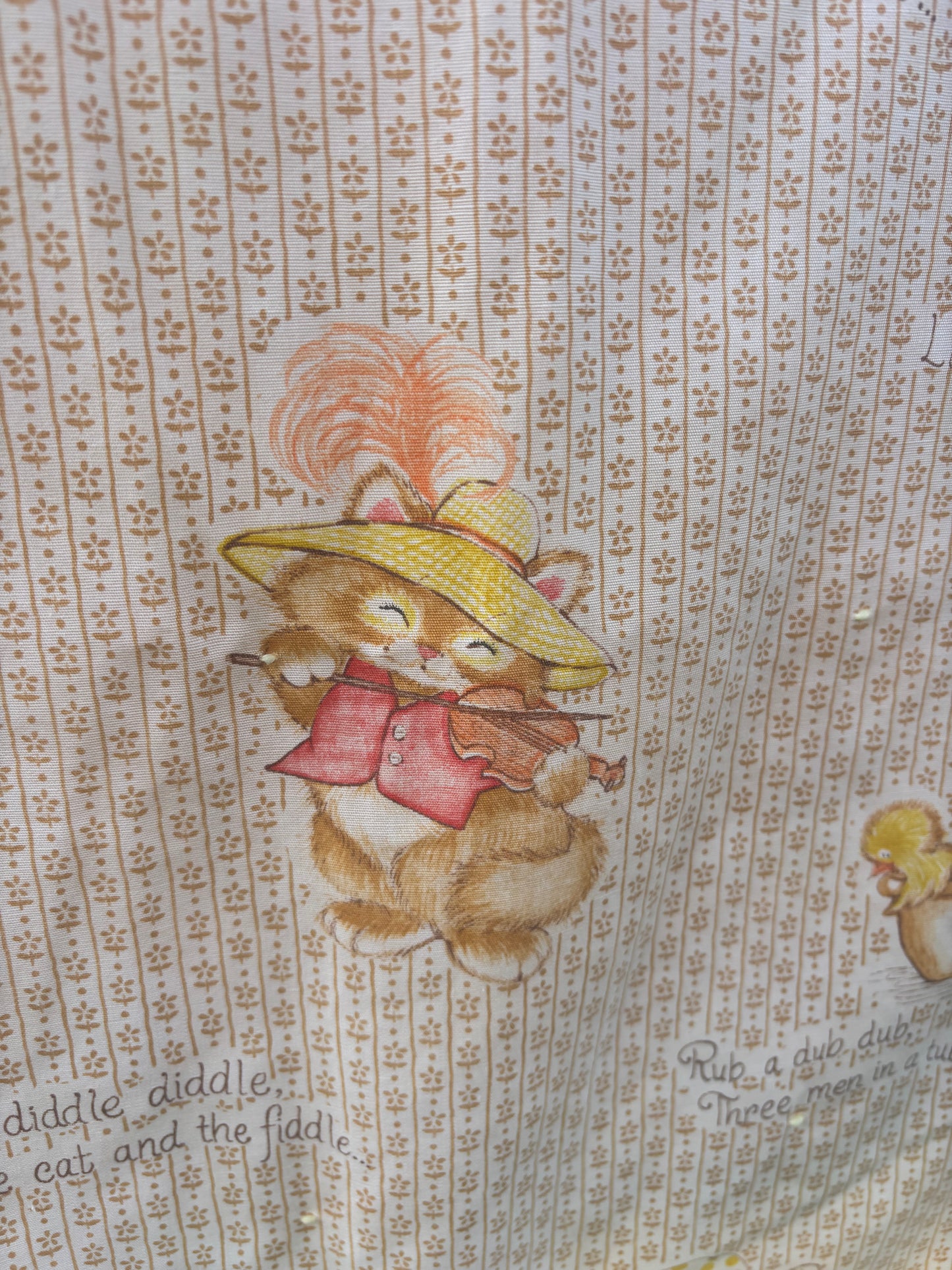 Vintage Handmade Nursery Rhyme Baby Quilt Blanket Mother Goose Yellow Gingham