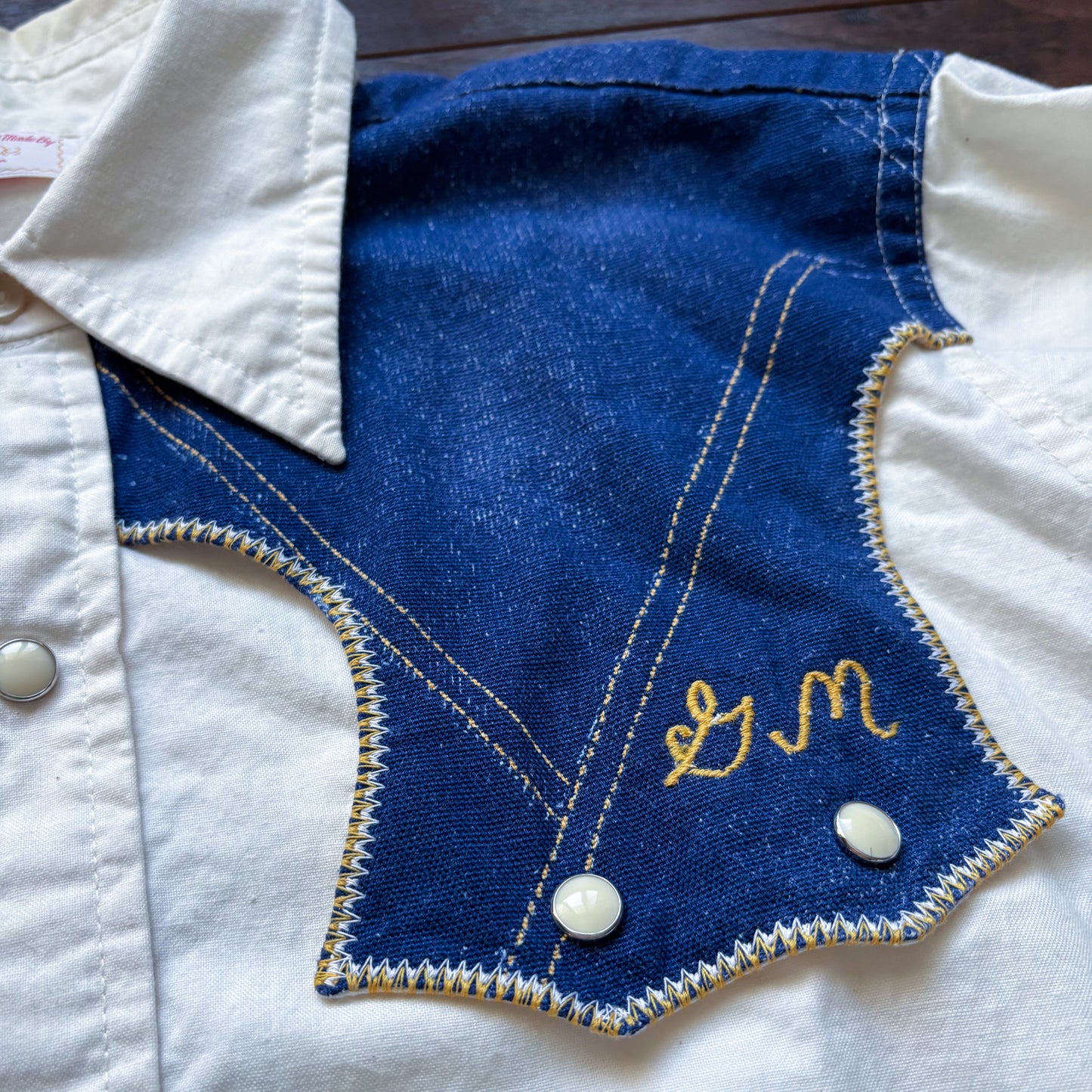 Vintage Western Men’s Shirt with Embroidered Initials on Yoke with Snap Buttons | Handmade by Mother