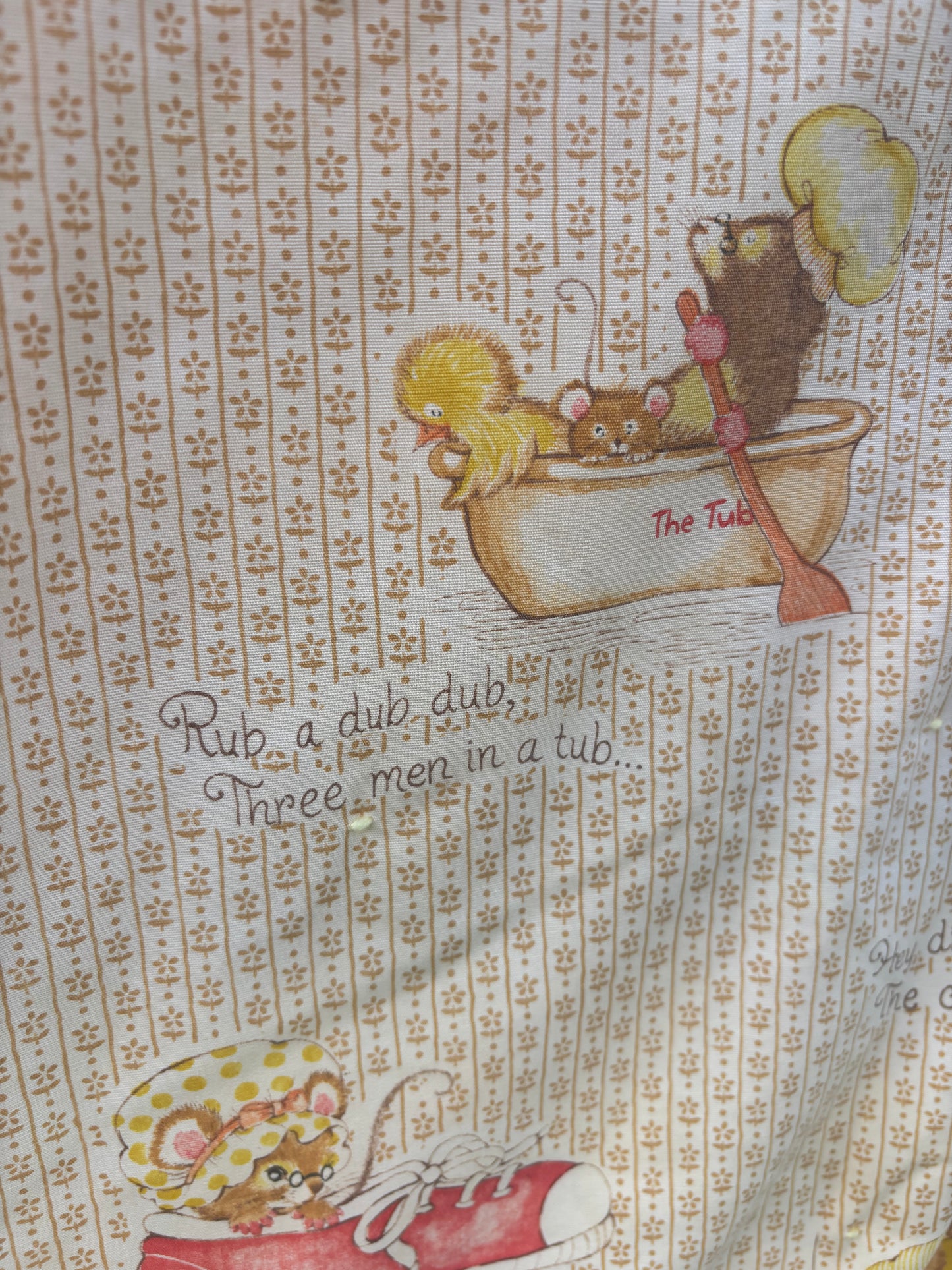 Vintage Handmade Nursery Rhyme Baby Quilt Blanket Mother Goose Yellow Gingham