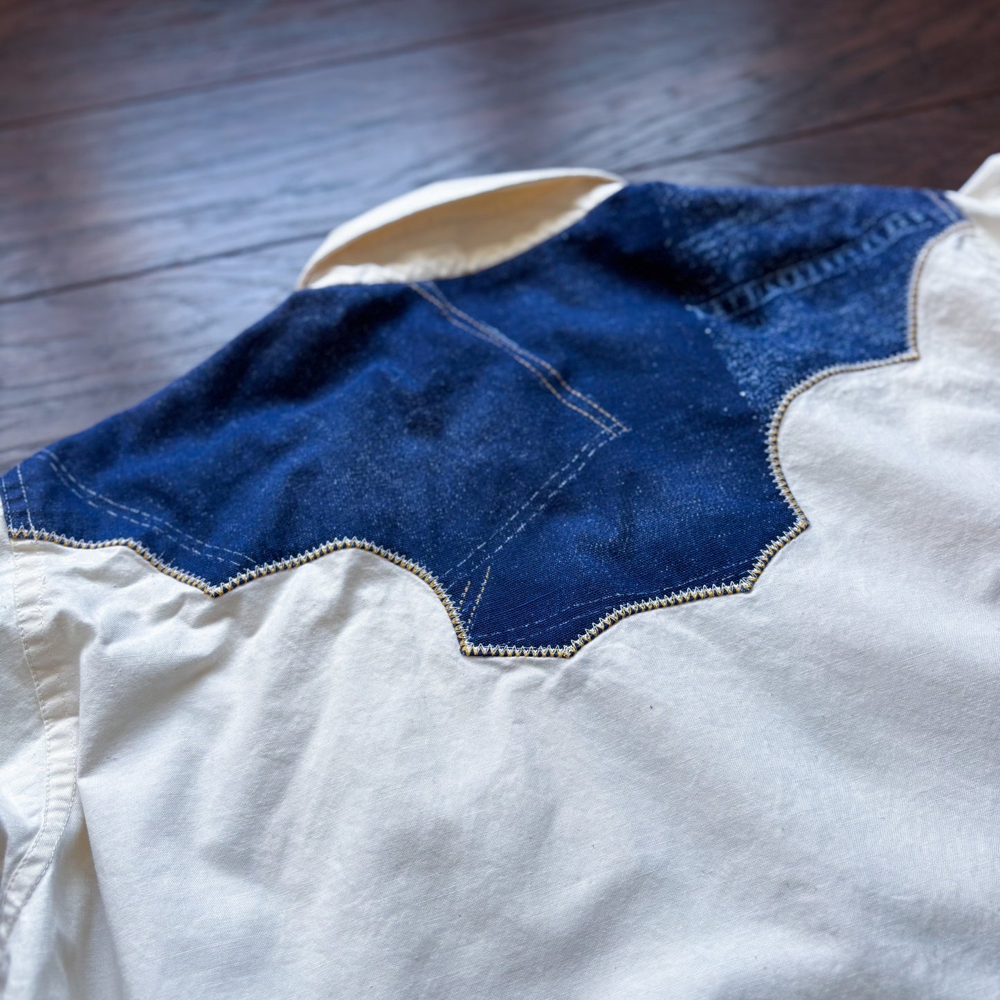 Vintage Western Men’s Shirt with Embroidered Initials on Yoke with Snap Buttons | Handmade by Mother