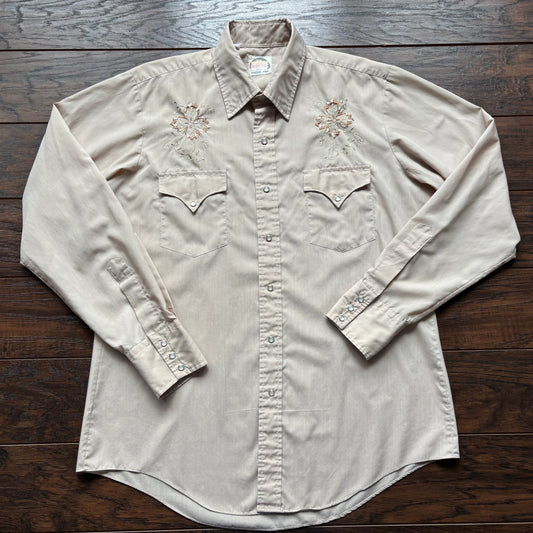 70’s Vintage Western Men’s Miller Snap Button Shirt with Embroidered Flowers