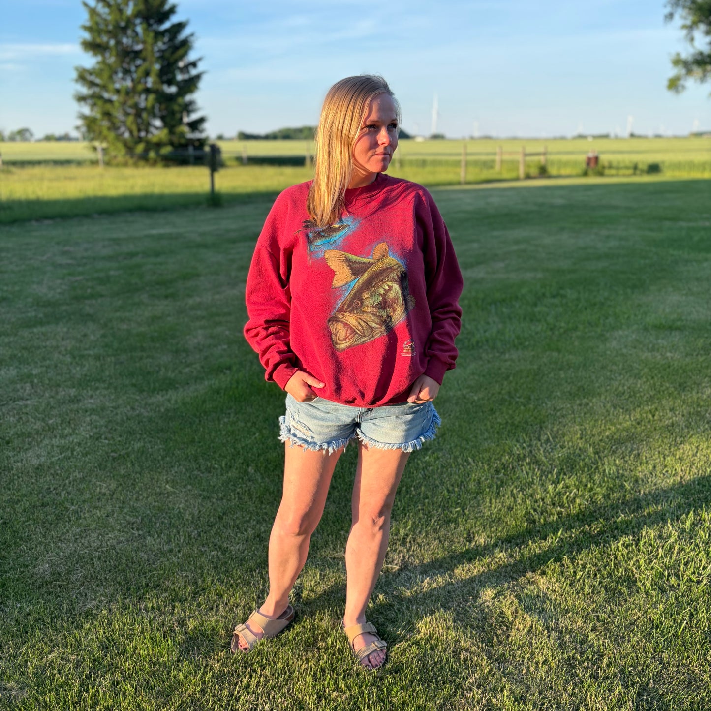 Vintage 90s National Wildlife Federation Large Mouth Bass Sweatshirt XXL USA Made Graphic Crewneck