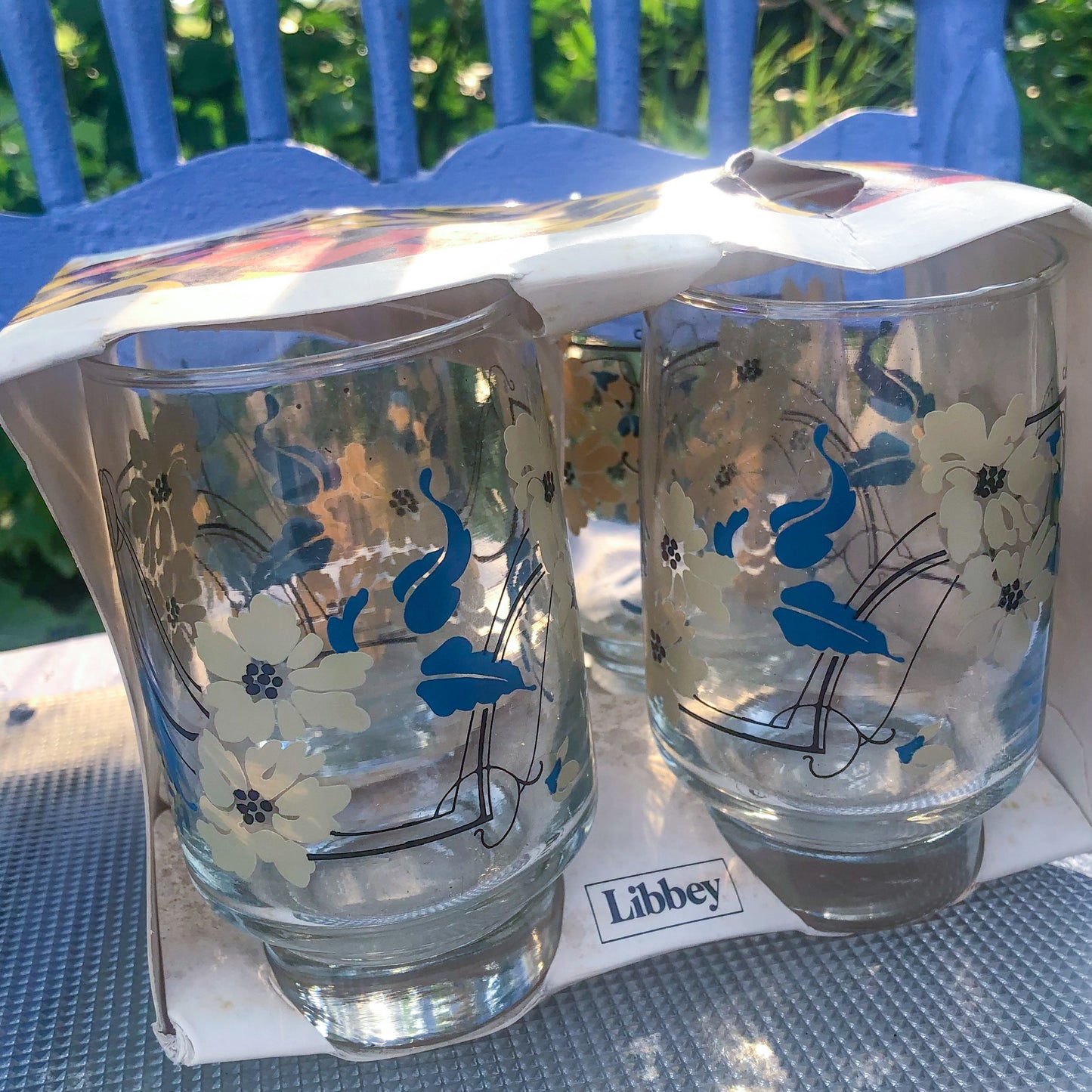 60’s/70’s Set of 4 Deadstock Libbey Tumbler Glasses with White Flowers | Made in USA