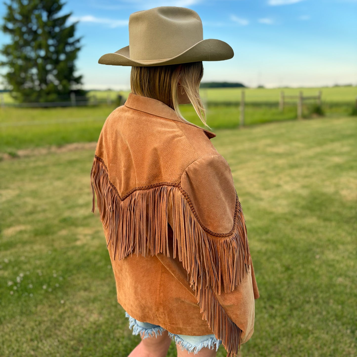 Vintage Suede Fringe Jacket XL Western Ranchwear Cognac Leather Cowboy Coat Boho Rodeo Urban Cowboy Southwestern