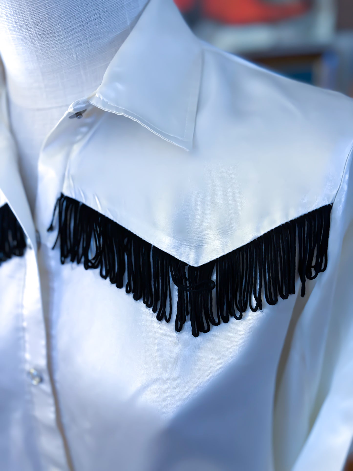 1970's Vintage Western Women’s Land N' Sea  Shirt with Fringe and Snap Buttons