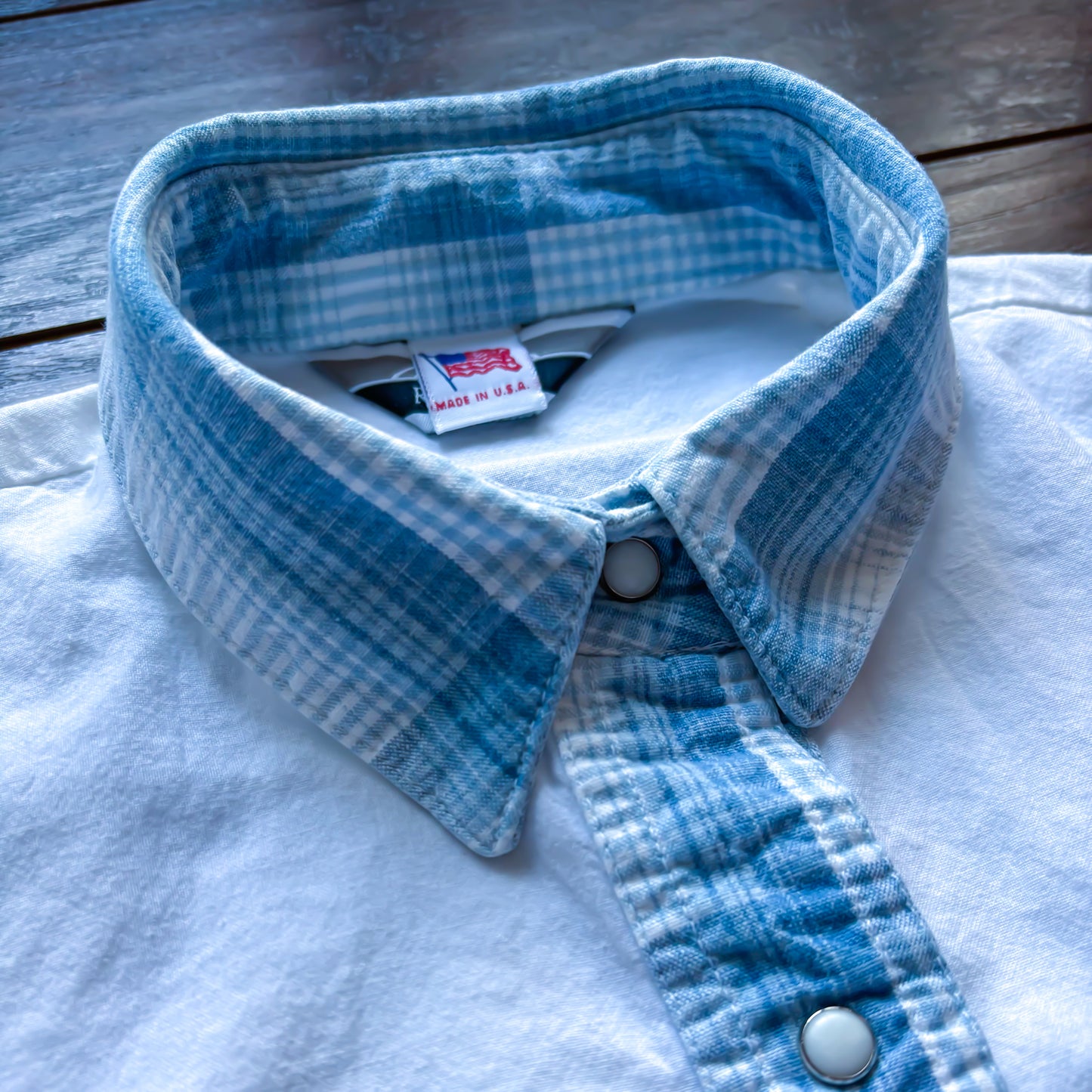 Vintage Western Women’s Rockies Shirt with Plaid Trim and Snap Buttons | Made in USA