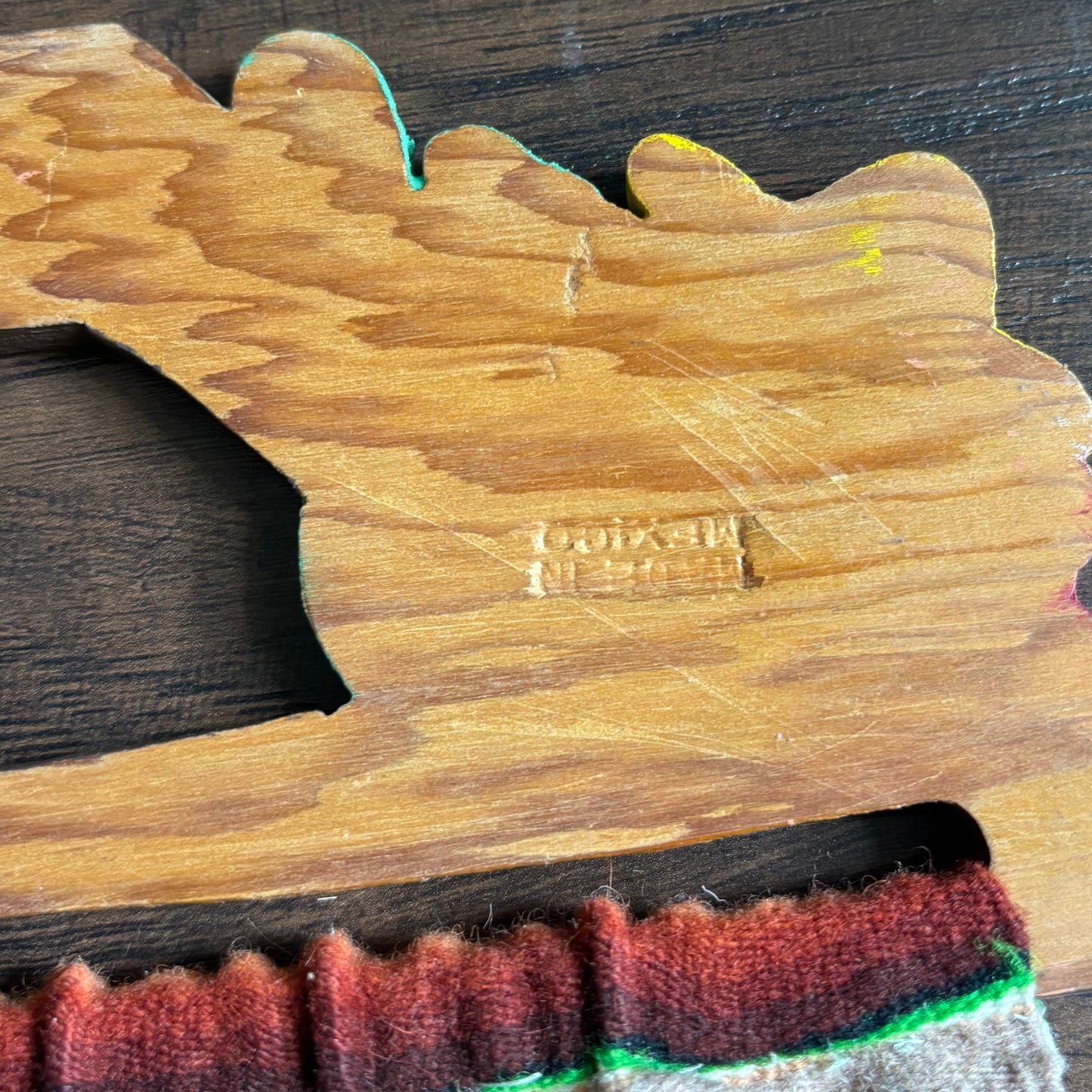 Vintage Mexican Serape Blanket Purse | Hand Painted Wood Handle Bag | 1970s Southwestern Folk Art Boho | Handmade Mexico
