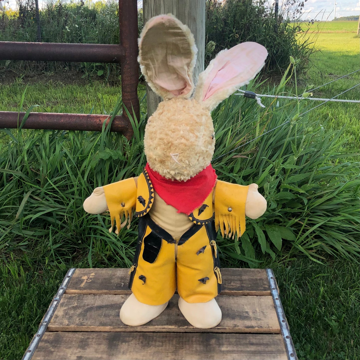 50’s Vintage Western Plush Rabbit with Vest and Chaps