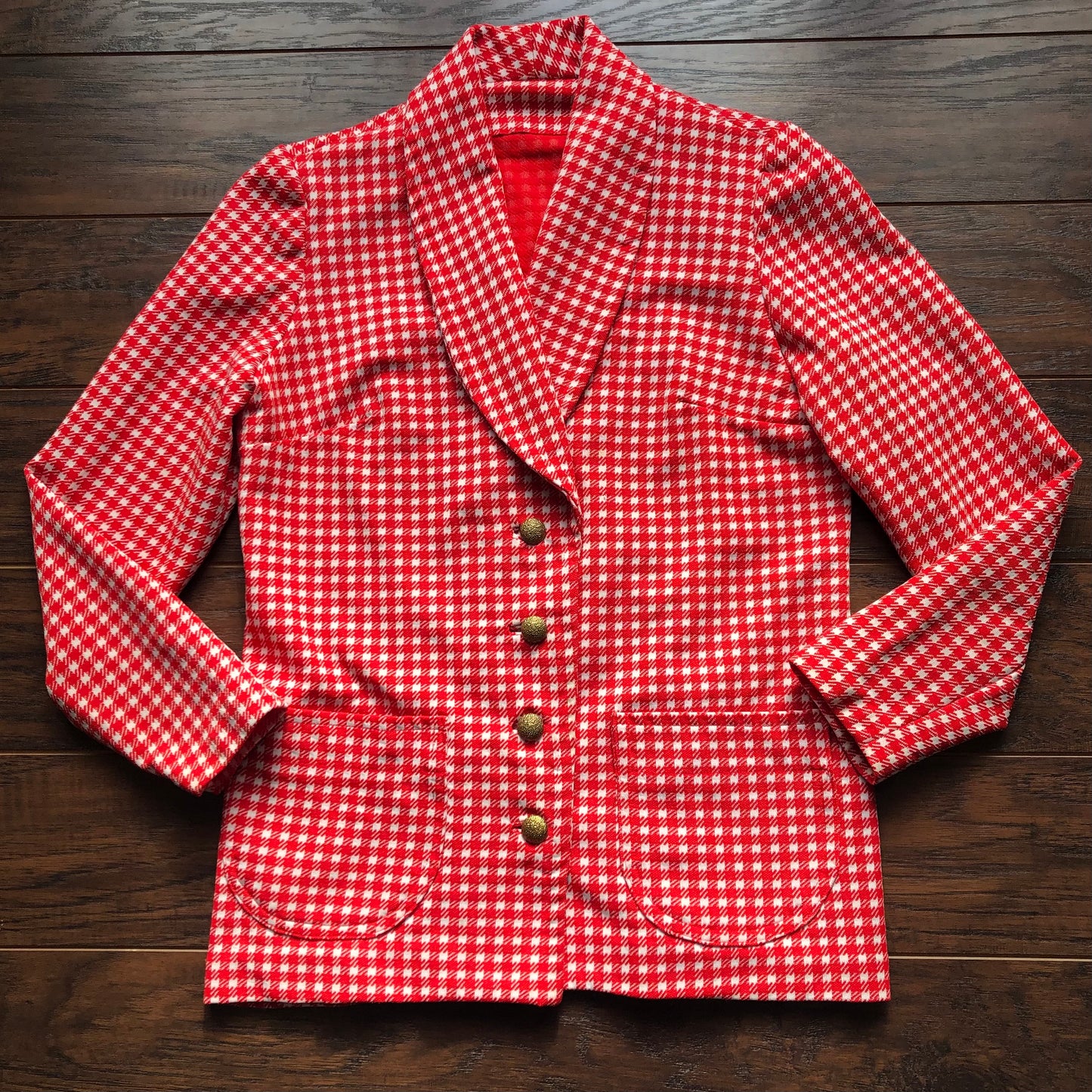Vintage Homemade Women's Houndstooth Pattern Blazer with Gold Buttons