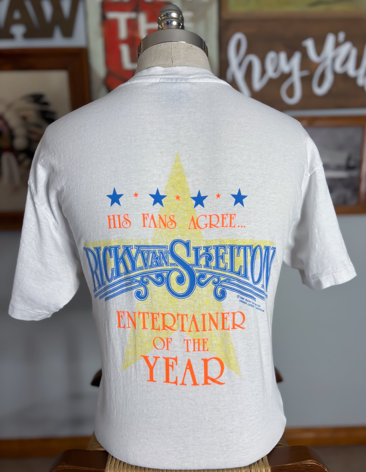 Vintage 1990 Ricky Van Shelton Brockum T-Shirt XL Country Music Entertainer of the Year Tee Made in USA