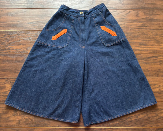 60’s Vintage Western Women’s Wide Leg Denim Gaucho Culotte Pants | Made In California