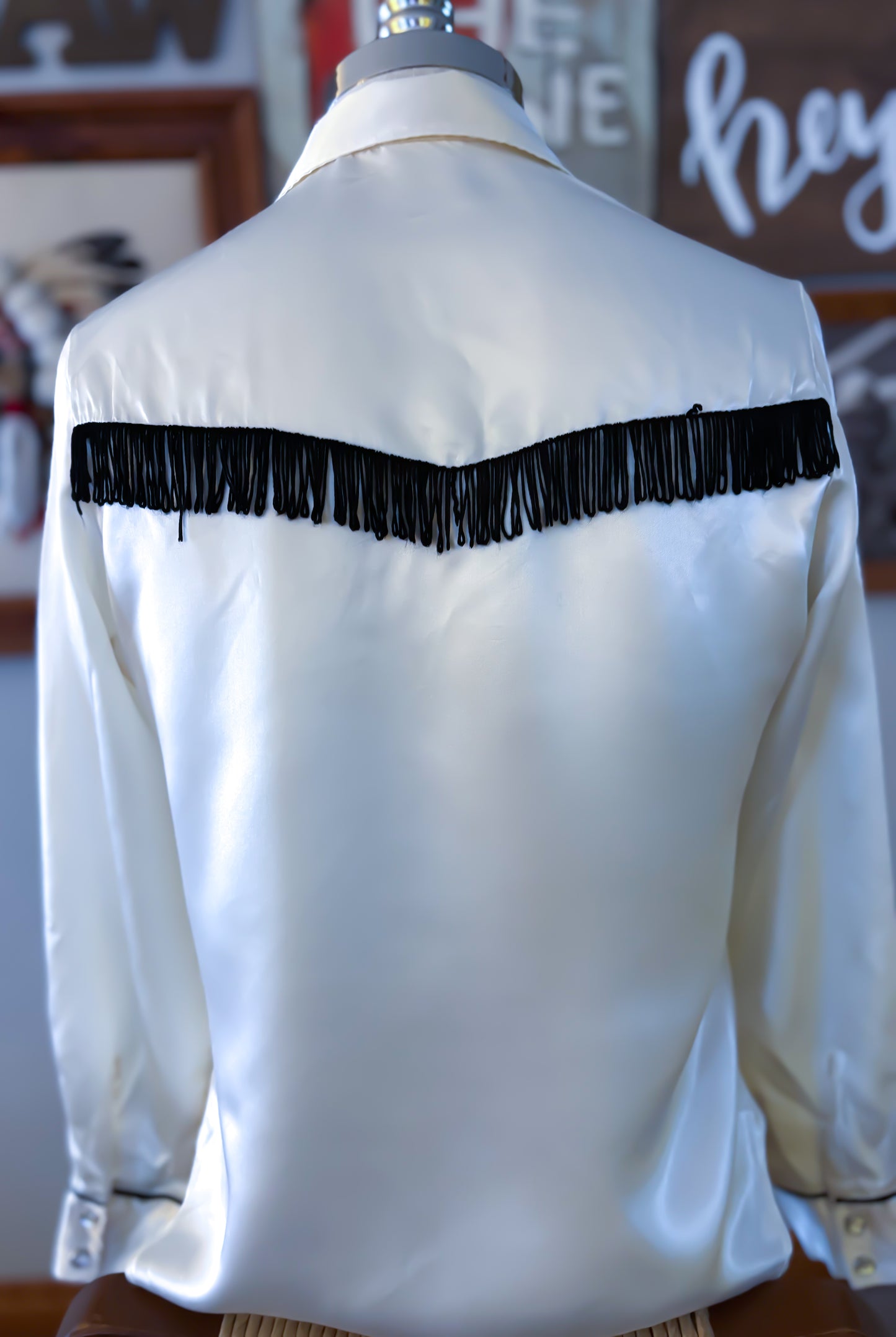1970's Vintage Western Women’s Land N' Sea  Shirt with Fringe and Snap Buttons